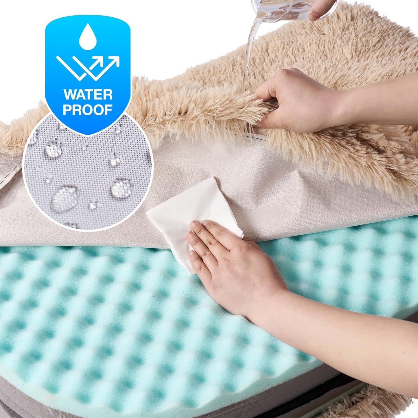 EHEYCIGA Foldable XL Dog Bed, Faux Fur Fluffy Pet Couch Bed for Large Dogs, Orthopedic Calming Memory Foam Big Pet Bed, Washable Soft Pet Sofa Bed with Non-Slip Bottom, Camel, 46"x34"x6.5"