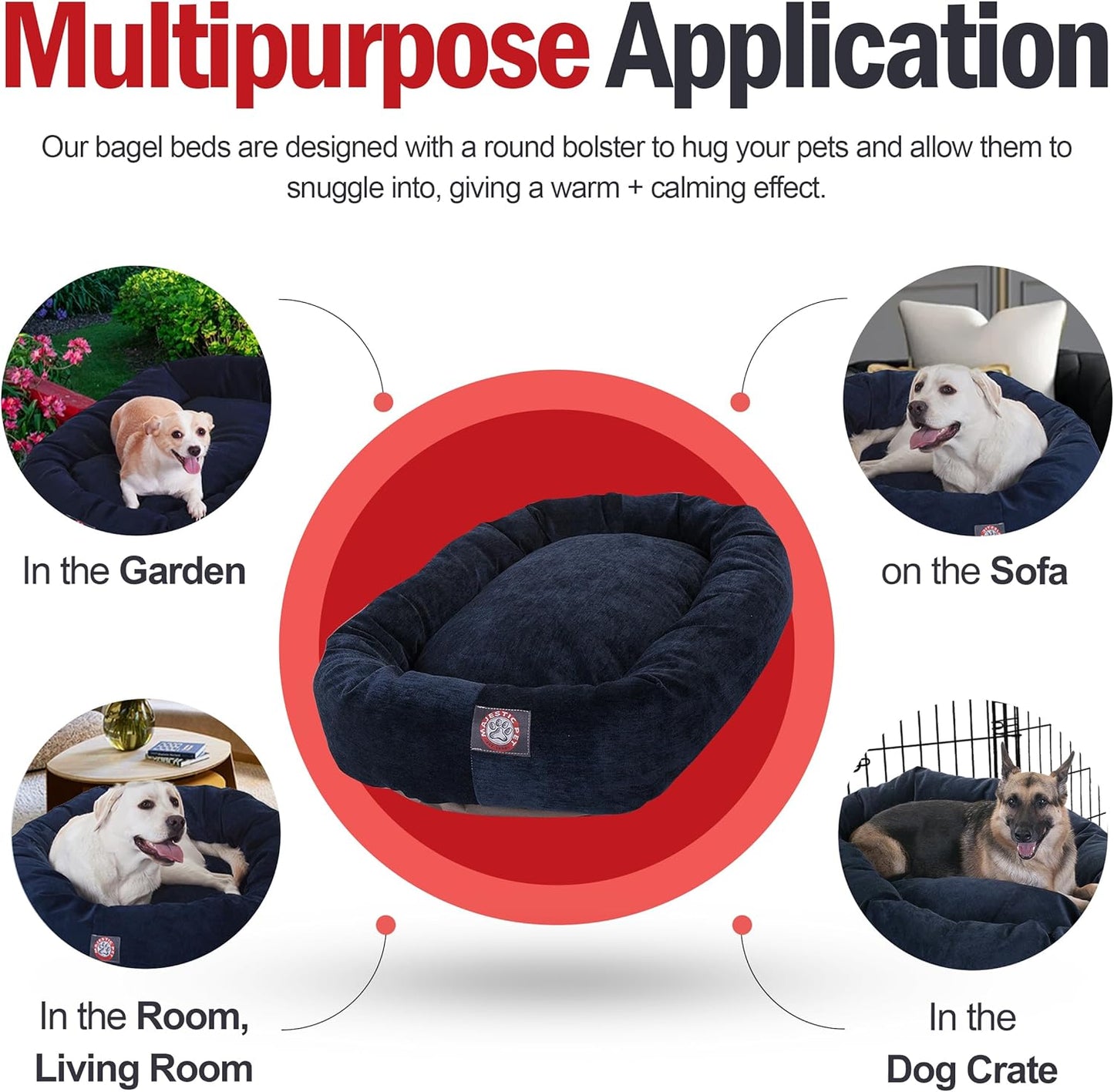 Majestic Pet 24 Inch Micro Velvet Calming Dog Bed Washable 24x19x7 (inch) – Cozy Soft Round Donut Dog Bed with Spine for Head Support - Pet Bed Small – Navy (2025)