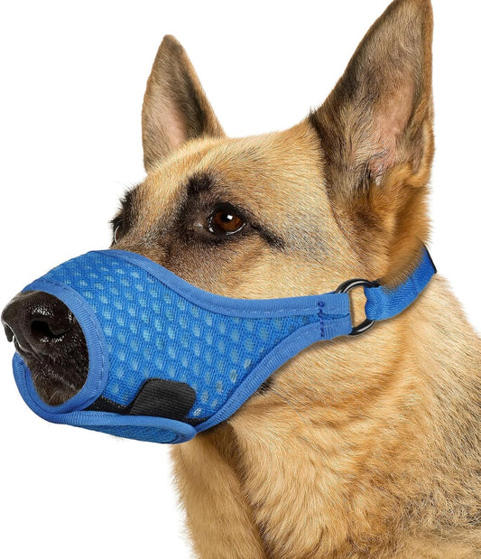 LUCKYPAW Soft Muzzle for Medium Large Sized Dogs Beagle Labrador German Shepherds, Dog Muzzle to Prevent Biting Chewing, Adjustable Breathable Mouth Guard for Grooming Walking Training(Blue, L)