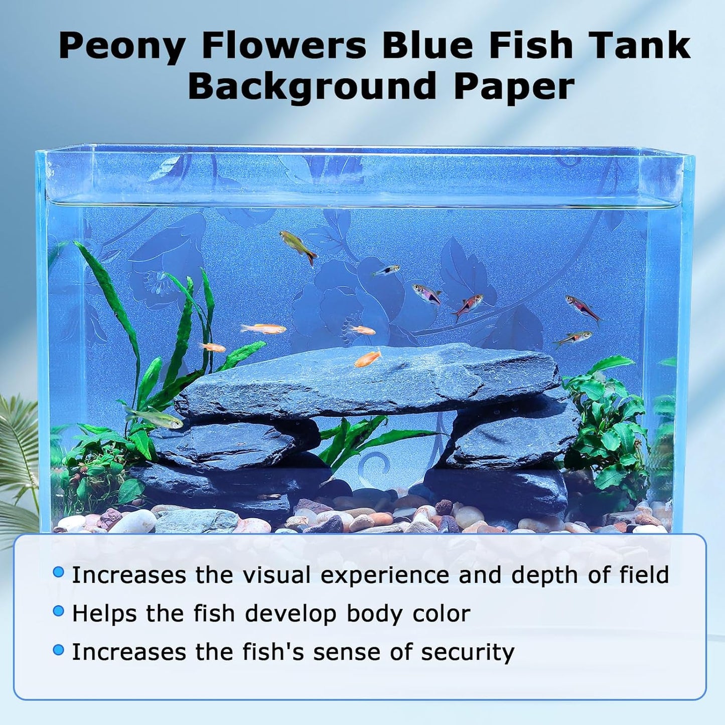 Aquarium Background Paper, Blue Fish Tank Backdrop Wallpaper Electrostatic Adhesive, No Glue, Easy to Install, Reusable (17.7" H × 47.2" L, Translucent)