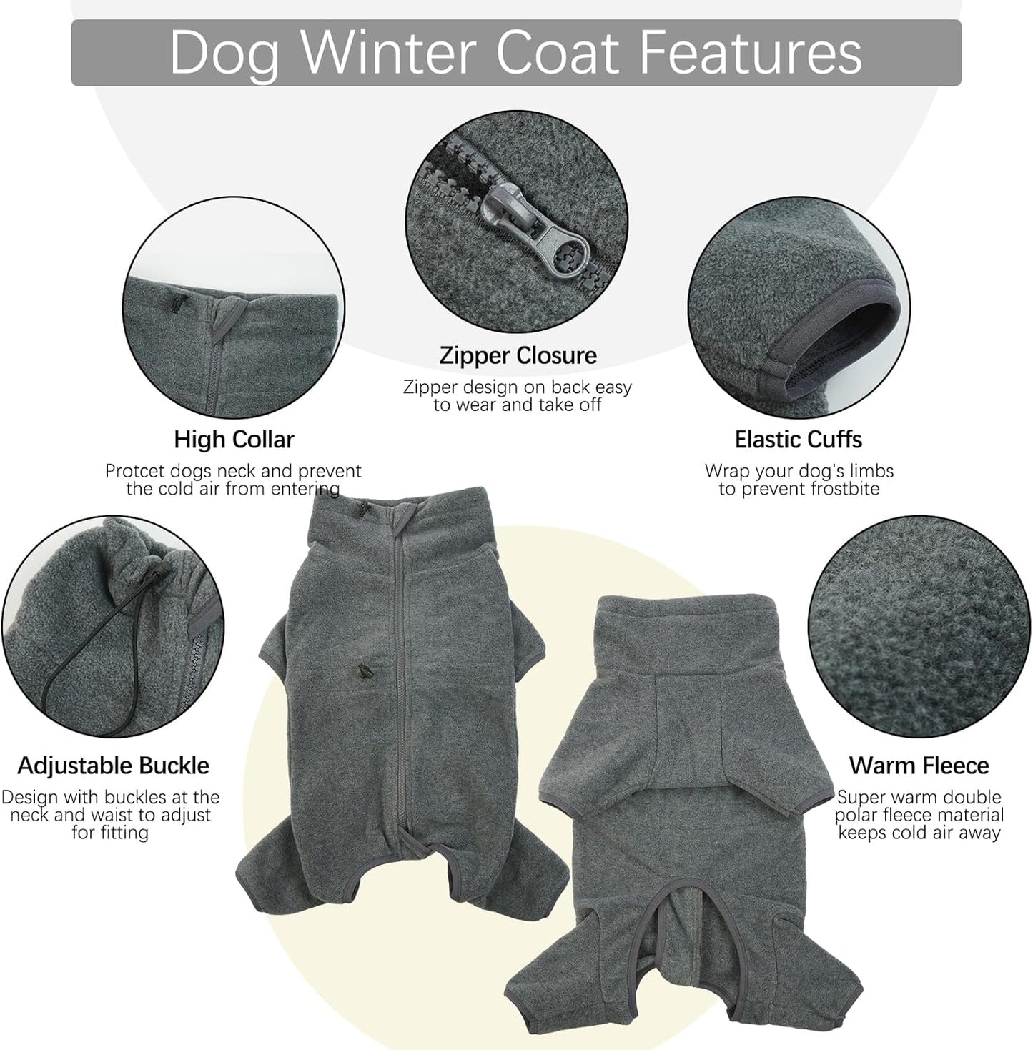ROZKITCH XL Dog Pajamas, Pet Windproof Warm Cold Weather Jacket Vest Cozy Jumpsuit Apparel Outfit Clothes for Small Medium Large Dog Walking Hiking Sleep Grey XL
