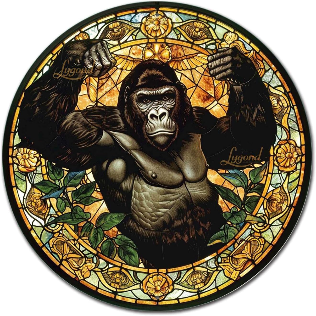 Lygond Metal Gorilla Sign - Stained Glass, 12x12 Inches