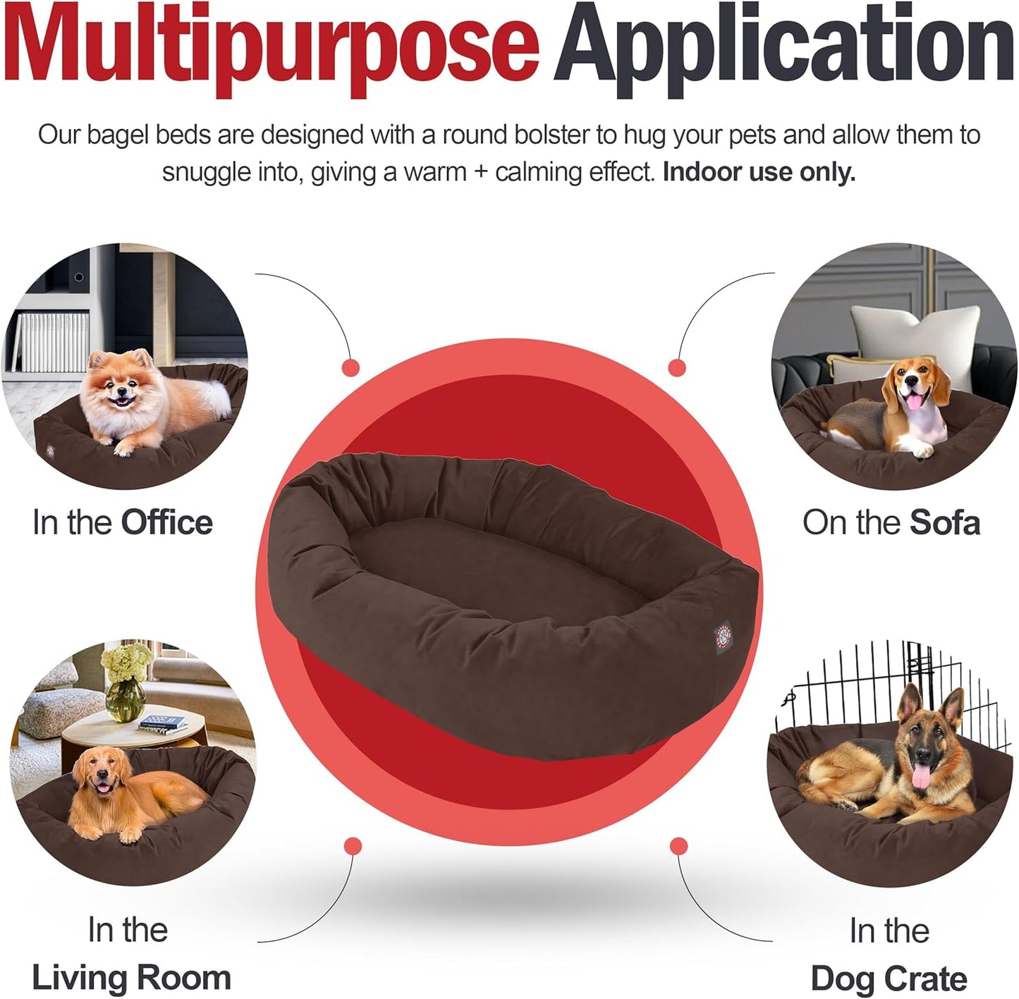 Majestic Pet 52 Inch Suede Shredded Memory Foam Mix Calming Extra Large Dog Bed Washable 52 x 35 x 11 (Inch) - Cozy Soft Round Donut Dog Bed with Spine for Head Support - Pet Bed Chocolate