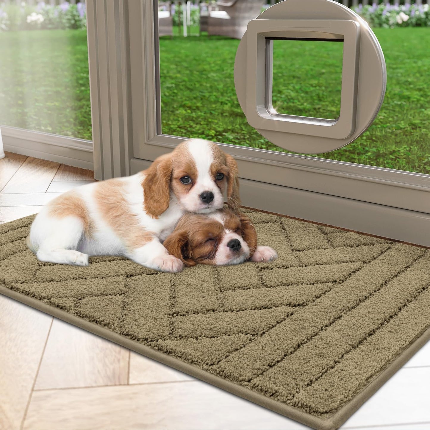 Tindbea Dog Mat for Muddy Paws,Absorbs Moisture Dirt Non-Slip Washable Mud Mat for Dogs,Soft Rubber Backing Front Inside Pet Rug for Entryway, Mud Dog Paws, Patio(20"x31.5",Light Taupe)