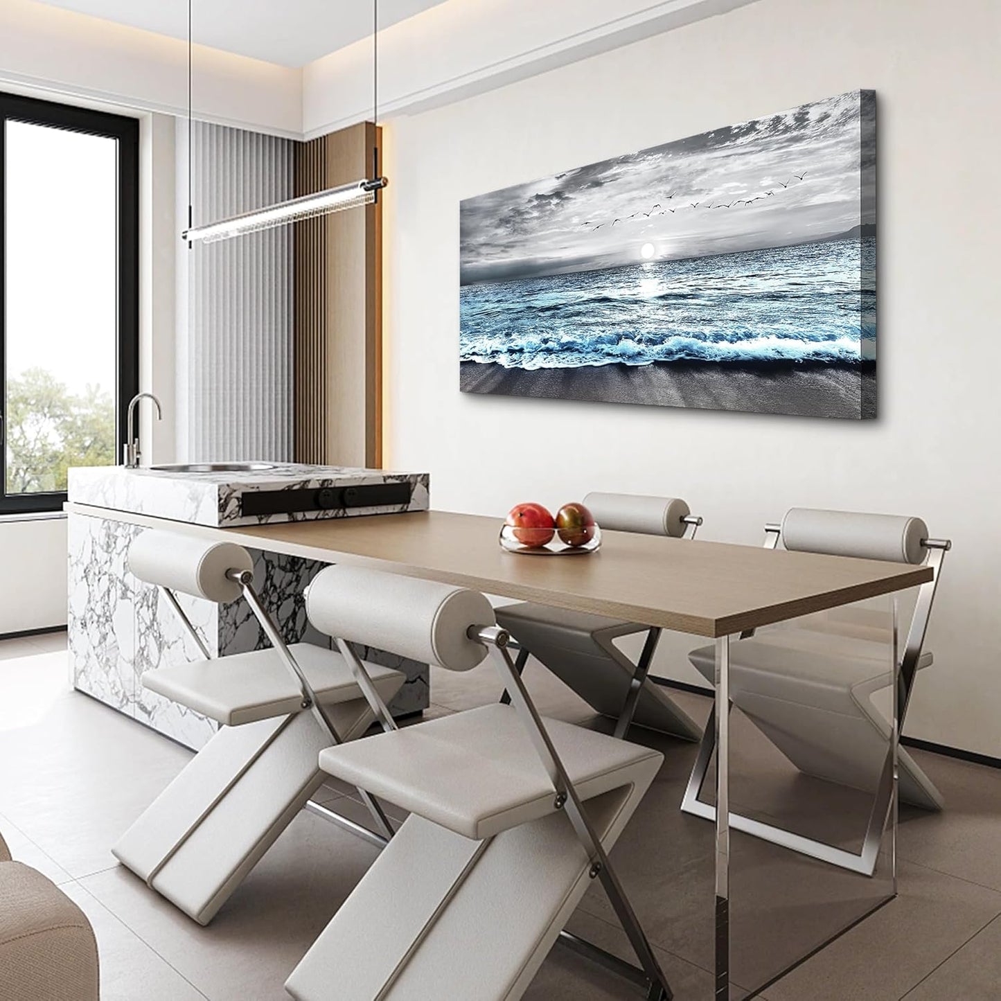 Lapremoly Black And White Beach Wall Painting Canvas Wall Art For Living Room Large Wall Decor For Bedroom Office Wall Decorations Blue Ocean Sea Wave landscape Pictures Artwork Posters Home Decor