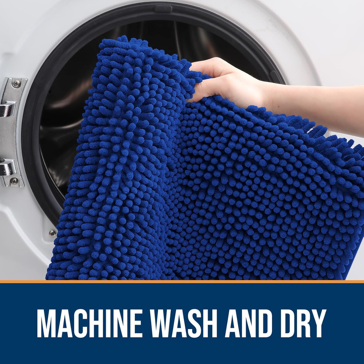 OLANLY Dog Door Mat for Muddy Paws 44x24, Absorbs Moisture and Dirt, Absorbent Non-Slip Washable Doormat, Quick Dry Chenille Mud Mat for Dogs, Entry Indoor Entryway Carpet for Inside Floor, Royal Blue