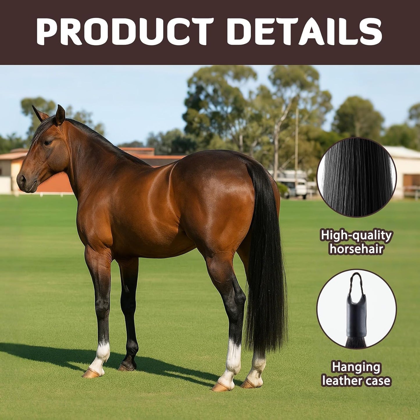 Zeyune 3 Pcs Horse Tail Extensions Set with Braided Horsehair Loop Include Ponytail Comb and Storage Bag, Natural Black for Equestrian Competitions, Horse Shows, Daily Grooming(28-30inch,3/8 lb)