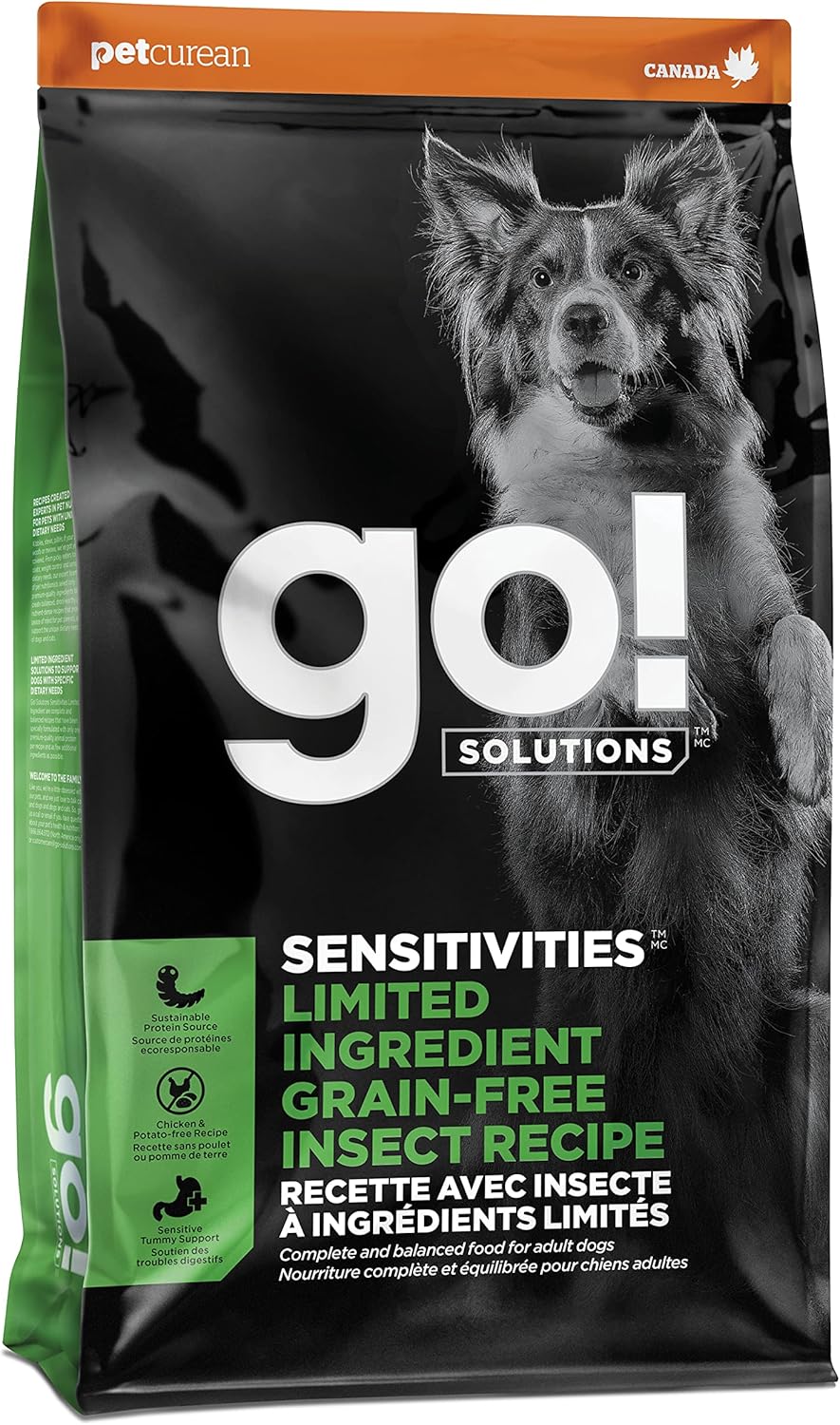 Go! Solutions Sensitivities Limited Ingredients, Grain-Free Dry Dog Food, Insect Recipe for Sensitive Stomach, 22 lb Bag