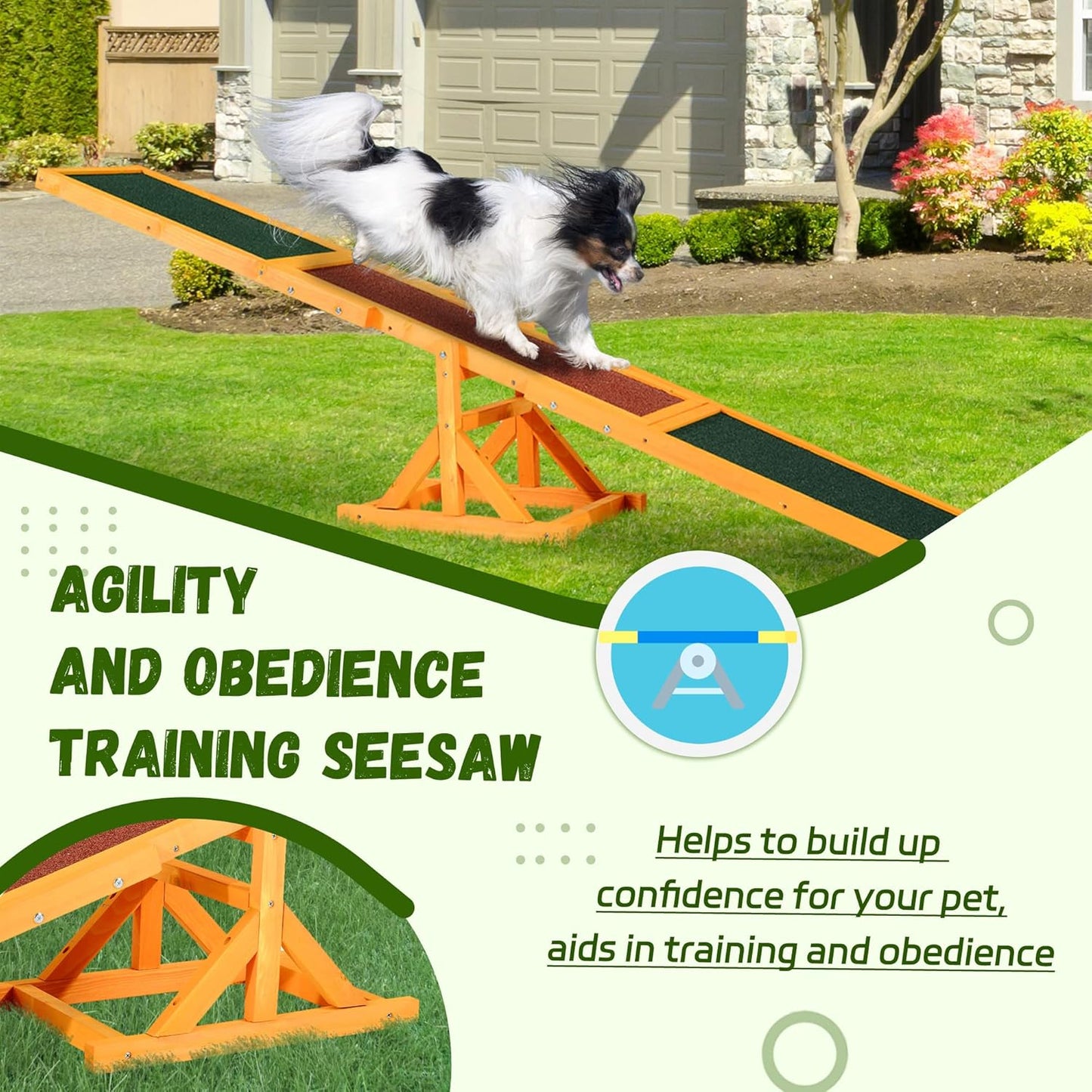 PawHut Wooden Dog Agility Seesaw for Training and Exercise, Platform Equipment Run Game Toy, Weather Resistant Pet Supplies, 71" L x 12" W x 12" H, Natural