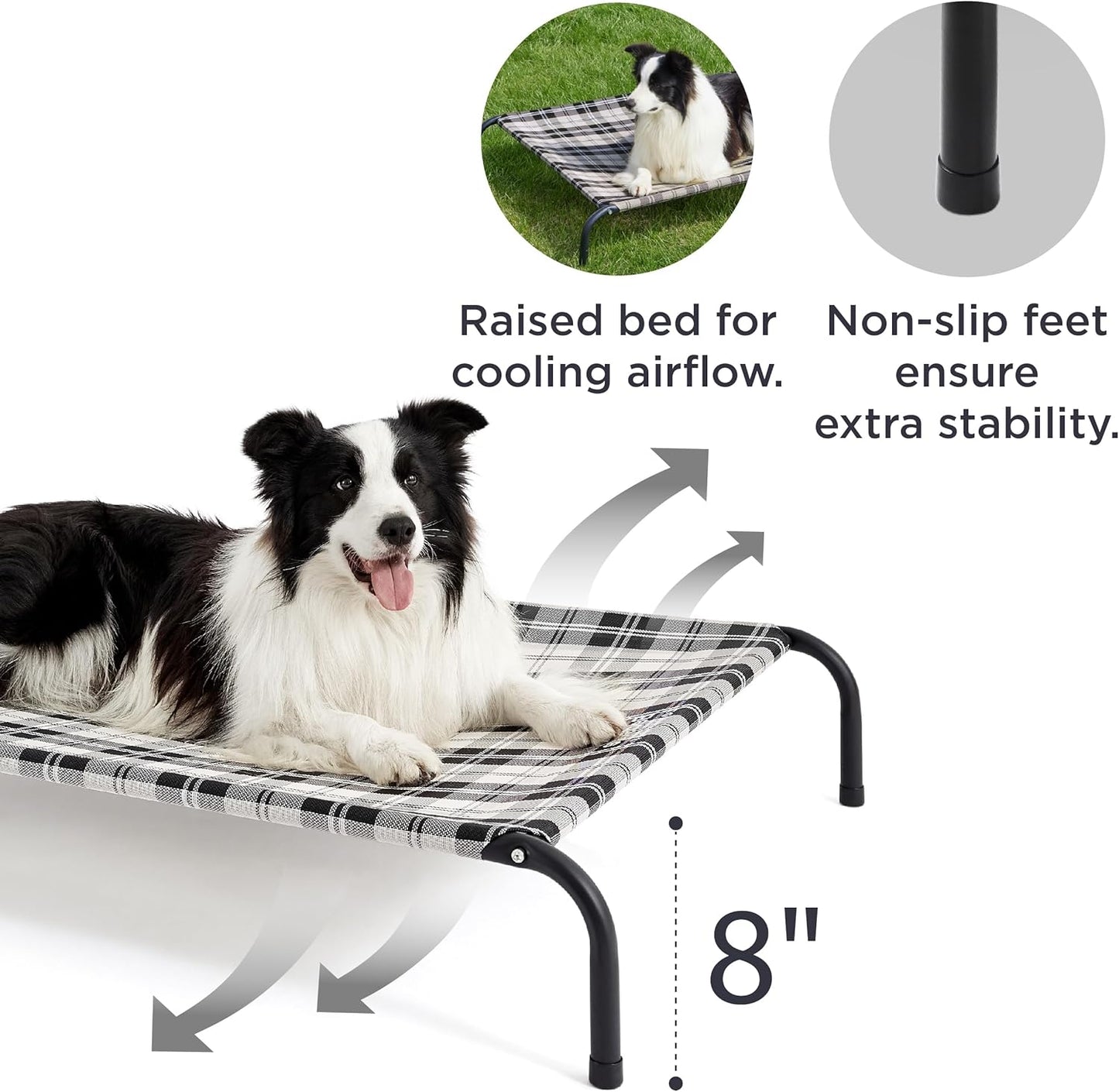 Bedsure Outdoor Elevated Dog Bed Large Sized Dog, Portable Indoor & Outdoor Cooling Raised Cot Pet Hammock Bed with Skid-Resistant Feet, Frame with Breathable Mesh, Checkered White, 49 inches