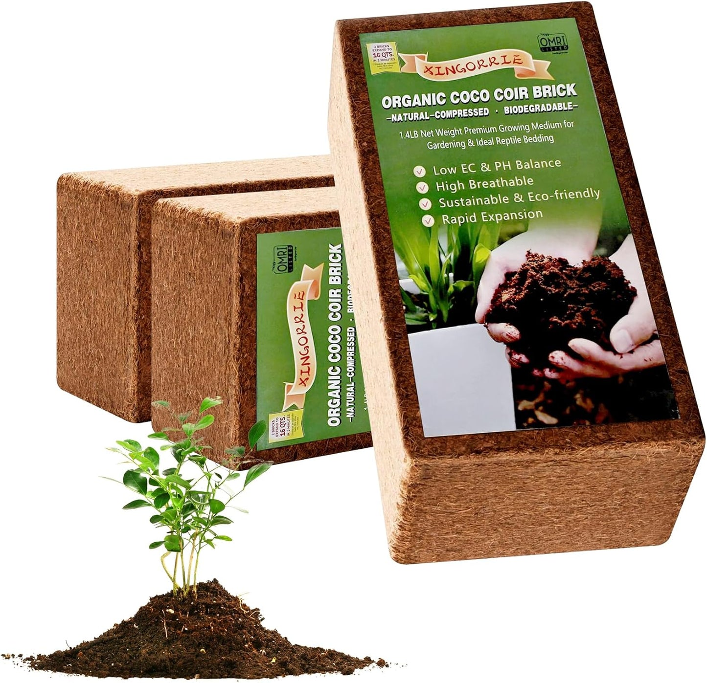 Coco Coir Brick for Plants- 1 Pack,1.4lbs 100% Organic Coconut Coir Soil Neutral pH, for Plant Growth and Root Developmentfor Growing Vegetables & Ideal Reptile Bedding (1)