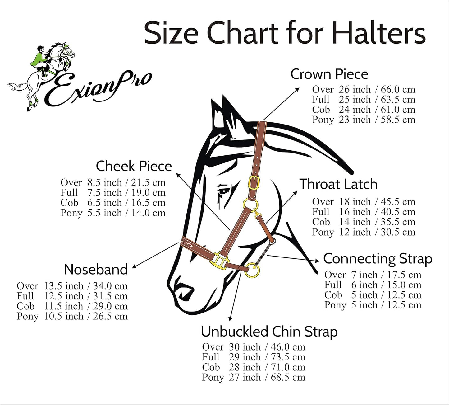 Exion Leather Horse Halter with Fancy Stitching | Black & Brown Padded Halter with Brass Hardware | Quick-Release Snap | Adjustable Leather Halter – Cob, Full, Over, Pony Sizes