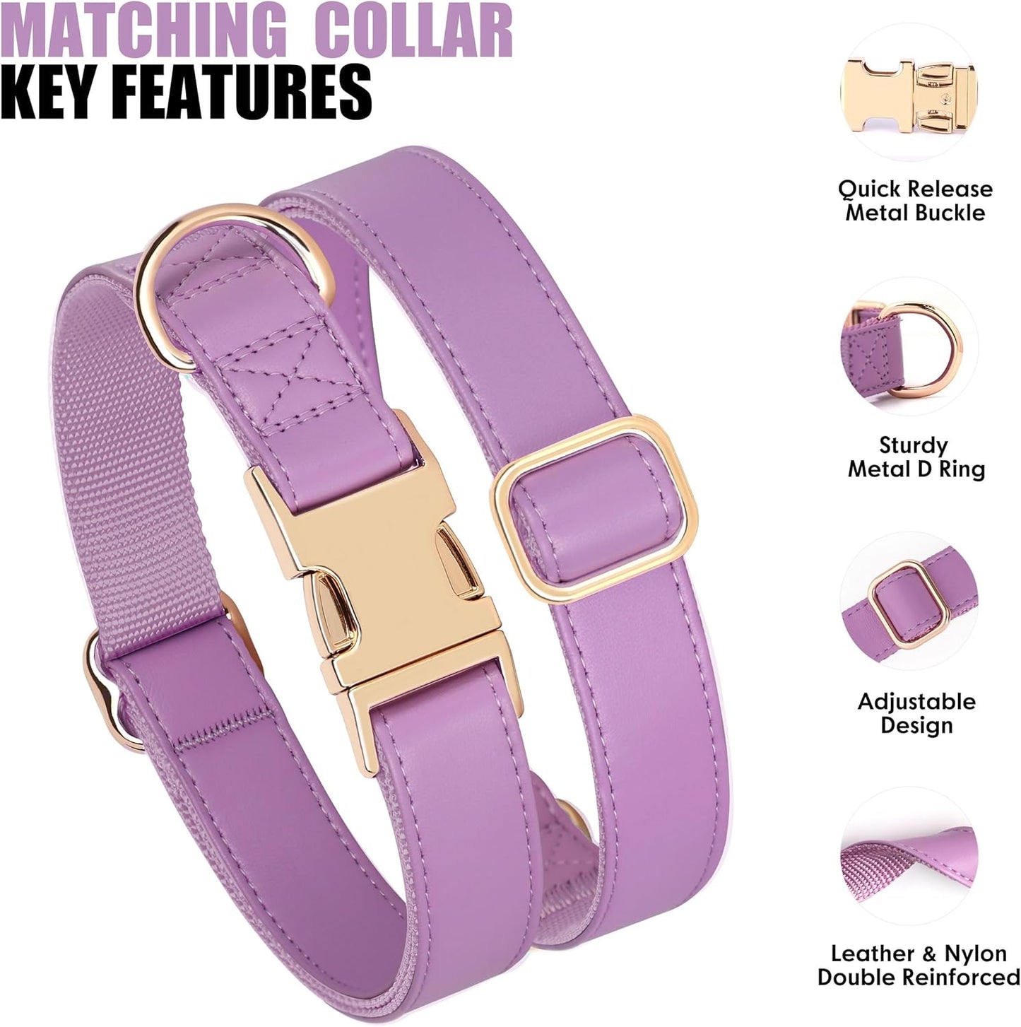 PET ARTIST PU Leather Dog Collar, Bright & Stylish Purple Dog Collar Girl with Quick Release Gold Metal Buckle, Soft Nylon Padded Durable Pet Collars Adjustable for Medium Dogs, Neck Fit 13-19"
