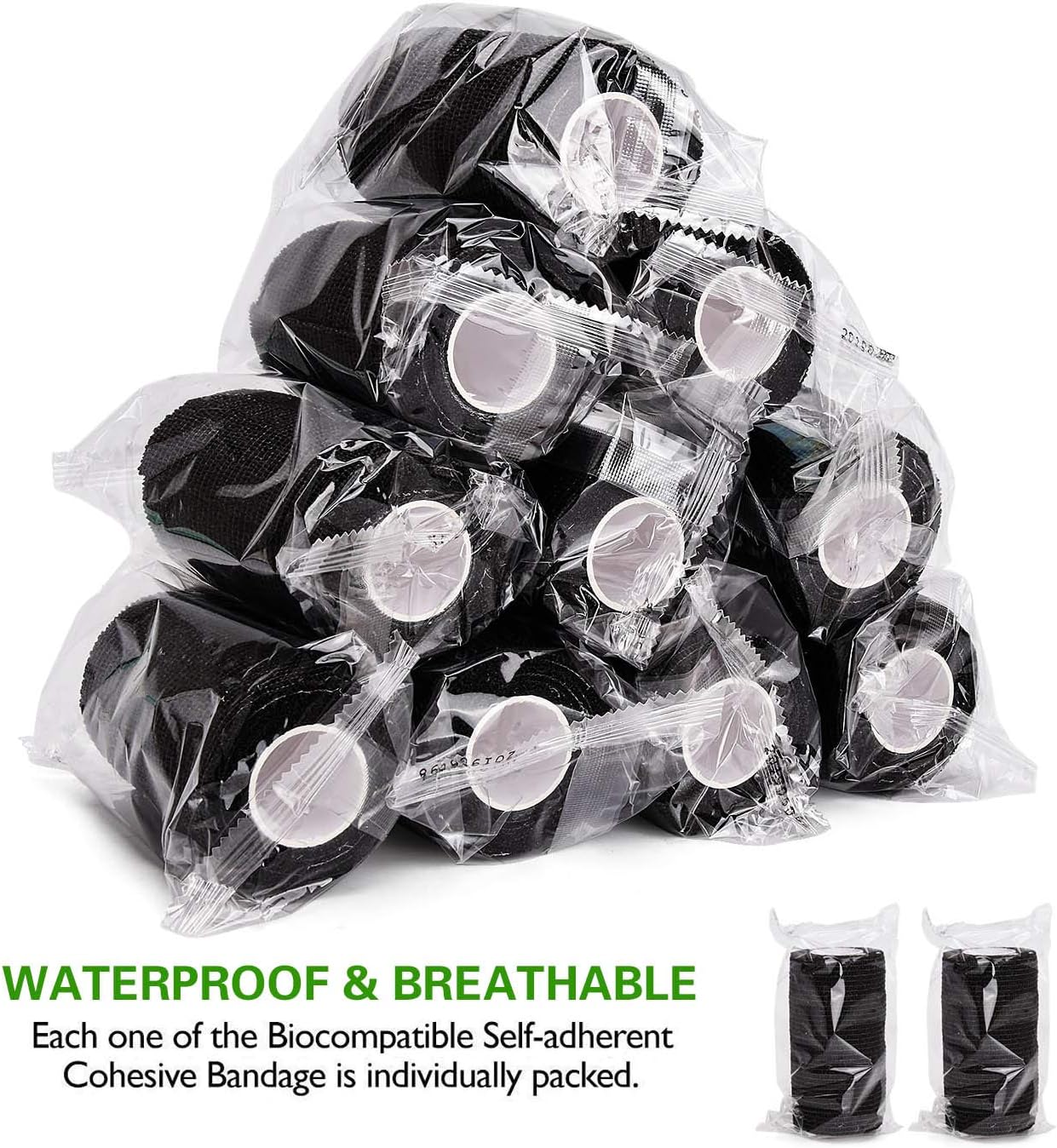 TOBWOLF 12PCS Self Adherent Bandage, 4" x5yd / 10cmx4.5m Cohesive Elastic Bandage Wrap, Breathable Sports Tape for Wrist Ankle Knee Leg Sprains Swelling - Black