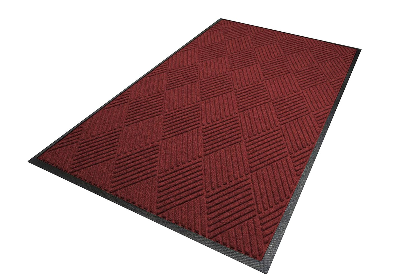 WaterHog Diamond | Commercial-Grade Entrance Mat with Rubber Border – Indoor/Outdoor, Quick Drying, Stain Resistant Door Mat (Red/Black, 6' x 12')