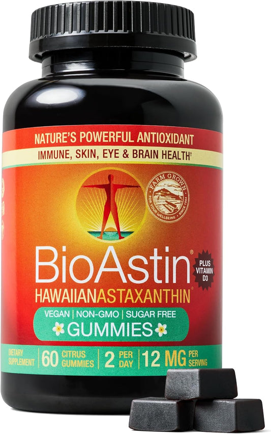 Nutrex Hawaii BioAstin Hawaiian Astaxanthin - 12mg, 60 Gummies - Farm-Direct Premium Antioxidant Supplement to Support Eye, Skin, Joint & Immune System Health - Non-GMO & Gluten-Free