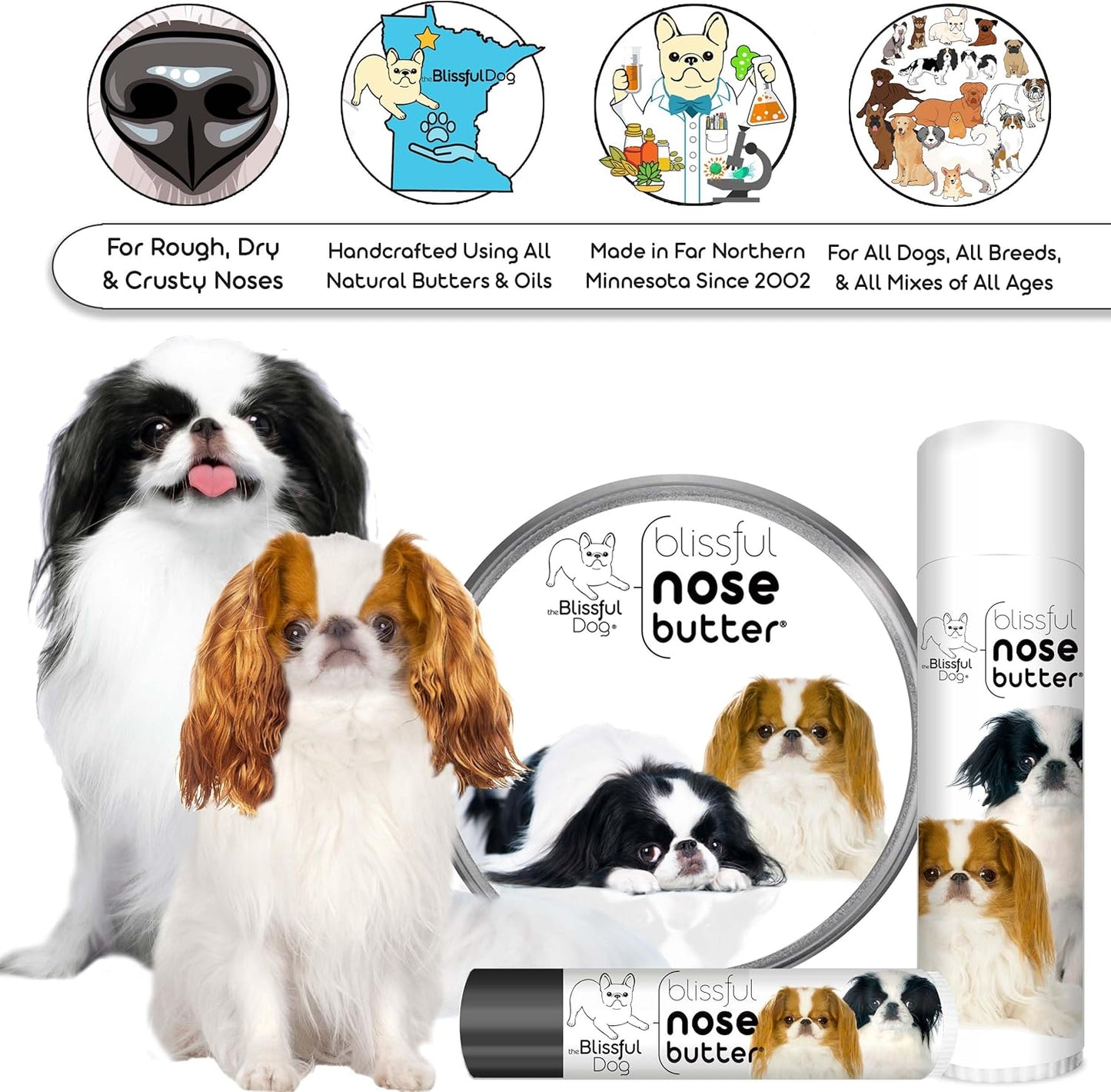 The Blissful Dog Japanese Chin Nose Butter for Dry, Cracked Skin, Lick-Safe Dog Nose Balm with Moisturizing Shea Butter, Almond, Olive, and Essential Oils, Pet Supplies, Uncented, 4 oz.