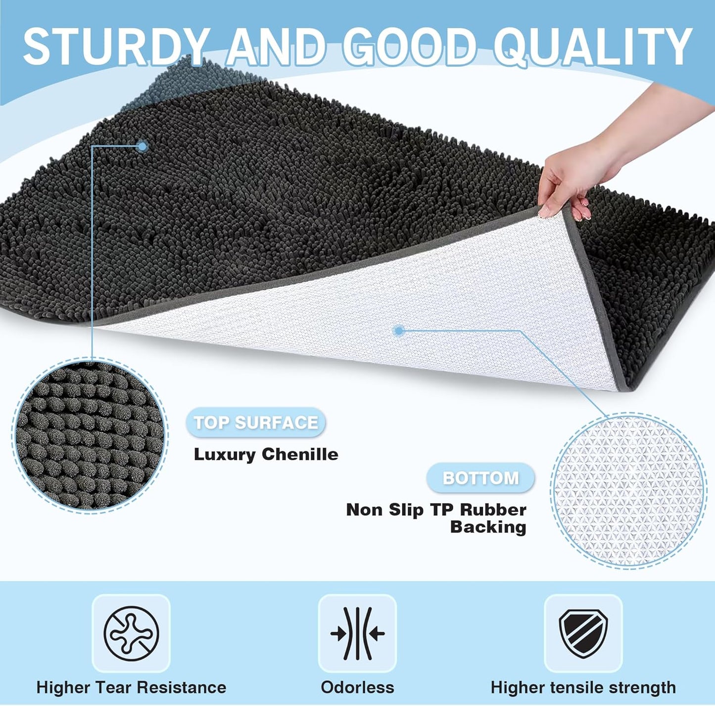 Amyracel Dirt Trapping Door Mat, 36" x 72" Large Absorbent Dog Door Mat for Muddy Paws, Quick Dry Non Slip Chenille Mud Mat for Dogs, Machine Washable Entry Indoor Entryway Rug for Inside Floor