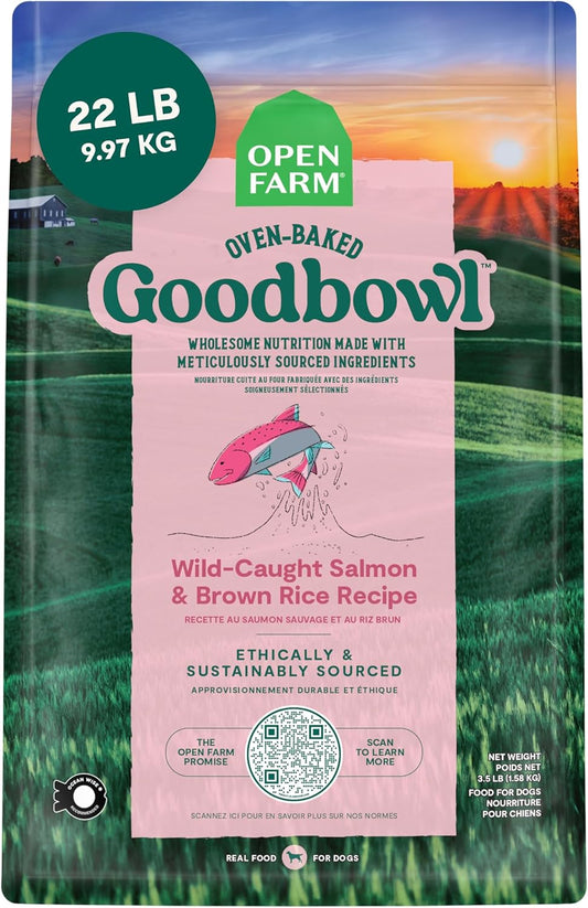 Open Farm Goodbowl, Oven-Baked Small Batch Dry Dog Food - Wild Caught Salmon & Brown Rice Recipe, Includes Non-GMO Produce & Grains, 22lb Bag (352oz Bag)