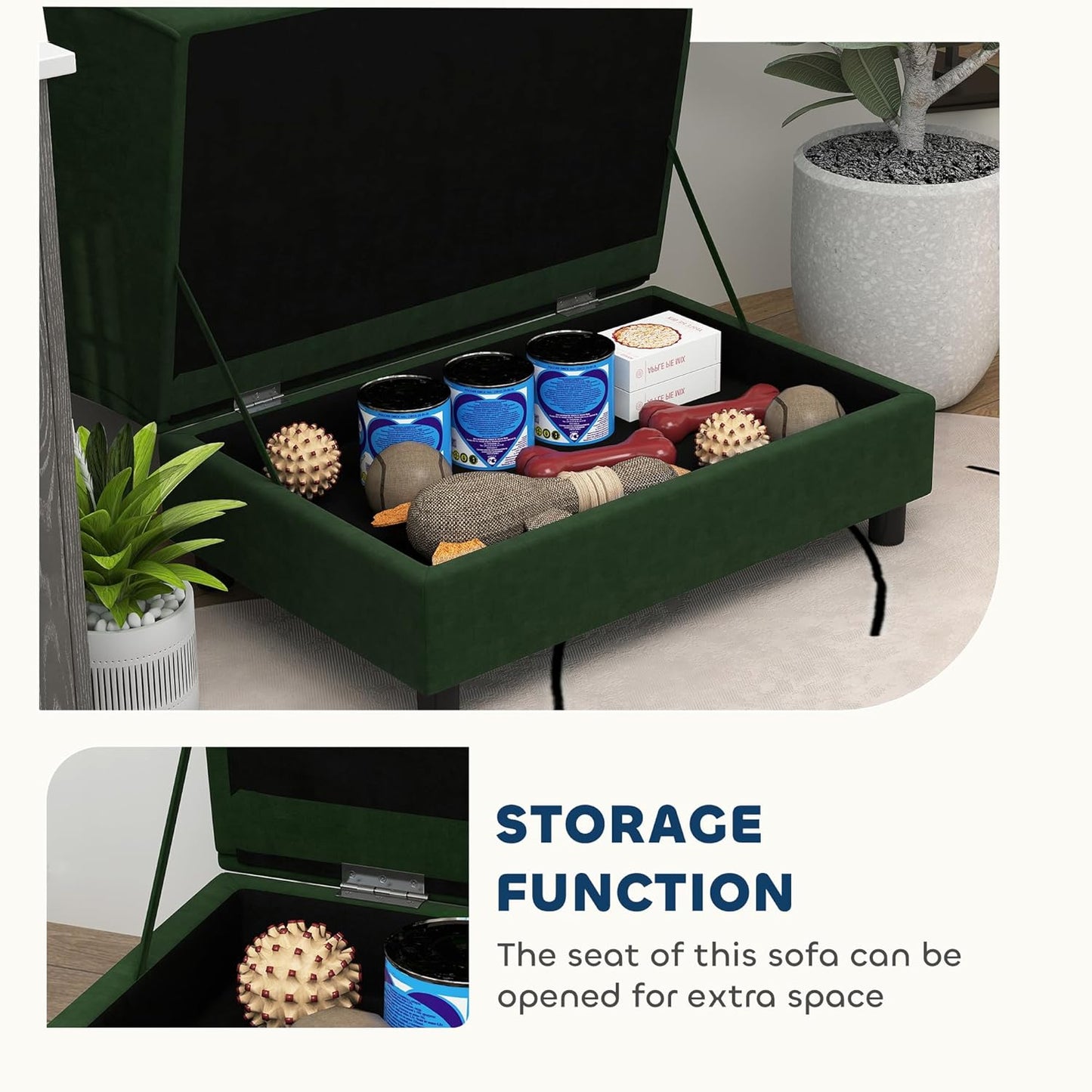 PawHut Luxury Fancy Dog Couch with Hidden Storage, Small Dog Sofa Bed with 2" Soft Foam, Modern Pet Furniture for Puppies & Little Breeds, Green