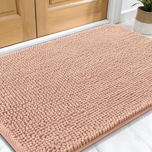 OLANLY Dog Door Mat for Muddy Paws 34x21, Absorbs Moisture and Dirt, Absorbent Non-Slip Washable Doormat, Quick Dry Chenille Mud Mat for Dogs, Entry Indoor Entryway Carpet for Inside Floor, Peach