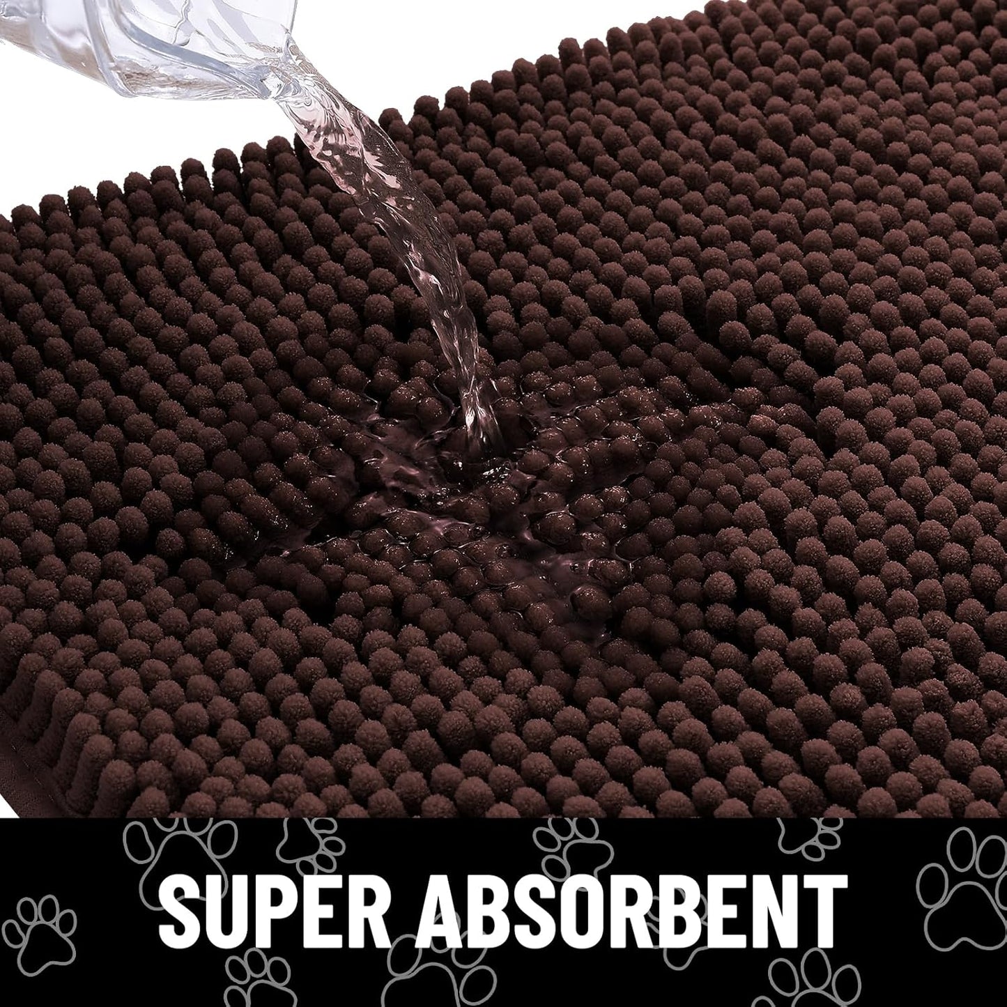 Smiry Dog Door Mat for Muddy Paws, Absorbent Dirt Trapper Non Slip Quick Dry Washable Chenille Mat for Mud Dogs, Entry Rug for Indoor and Outdoor (24x16 Inches, Brown and White)