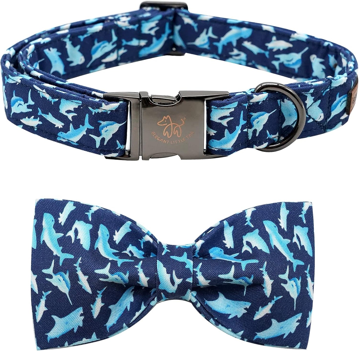 Elegant Little Tail Shark Print Adjustable Bowtie Collar for Large Dogs