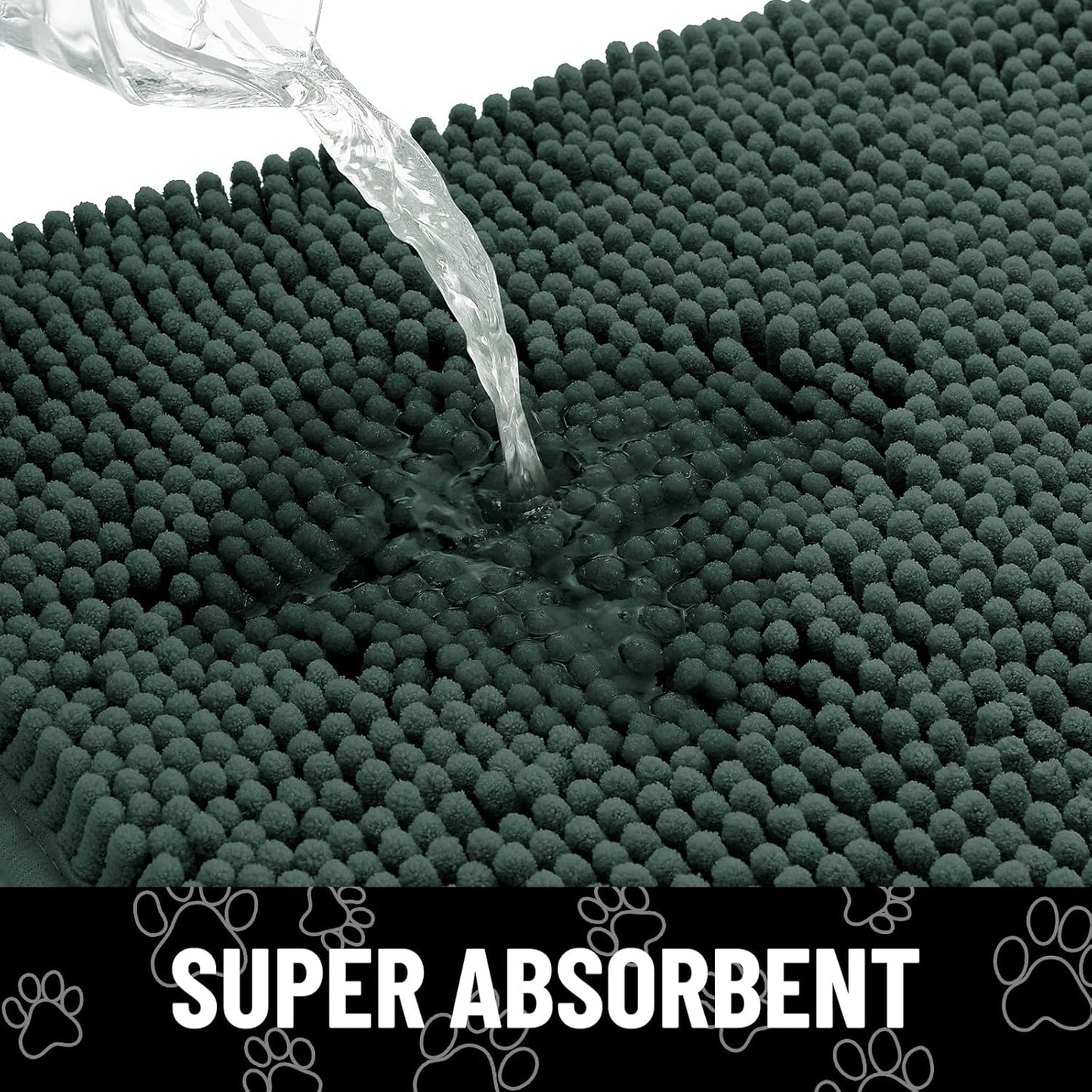 Smiry Dog Door Mat for Muddy Paws, Absorbent Dirt Trapper Non Slip Quick Dry Washable Chenille Mat for Mud Dogs, Entry Rug for Indoor and Outdoor (40x32 Inches, Green)