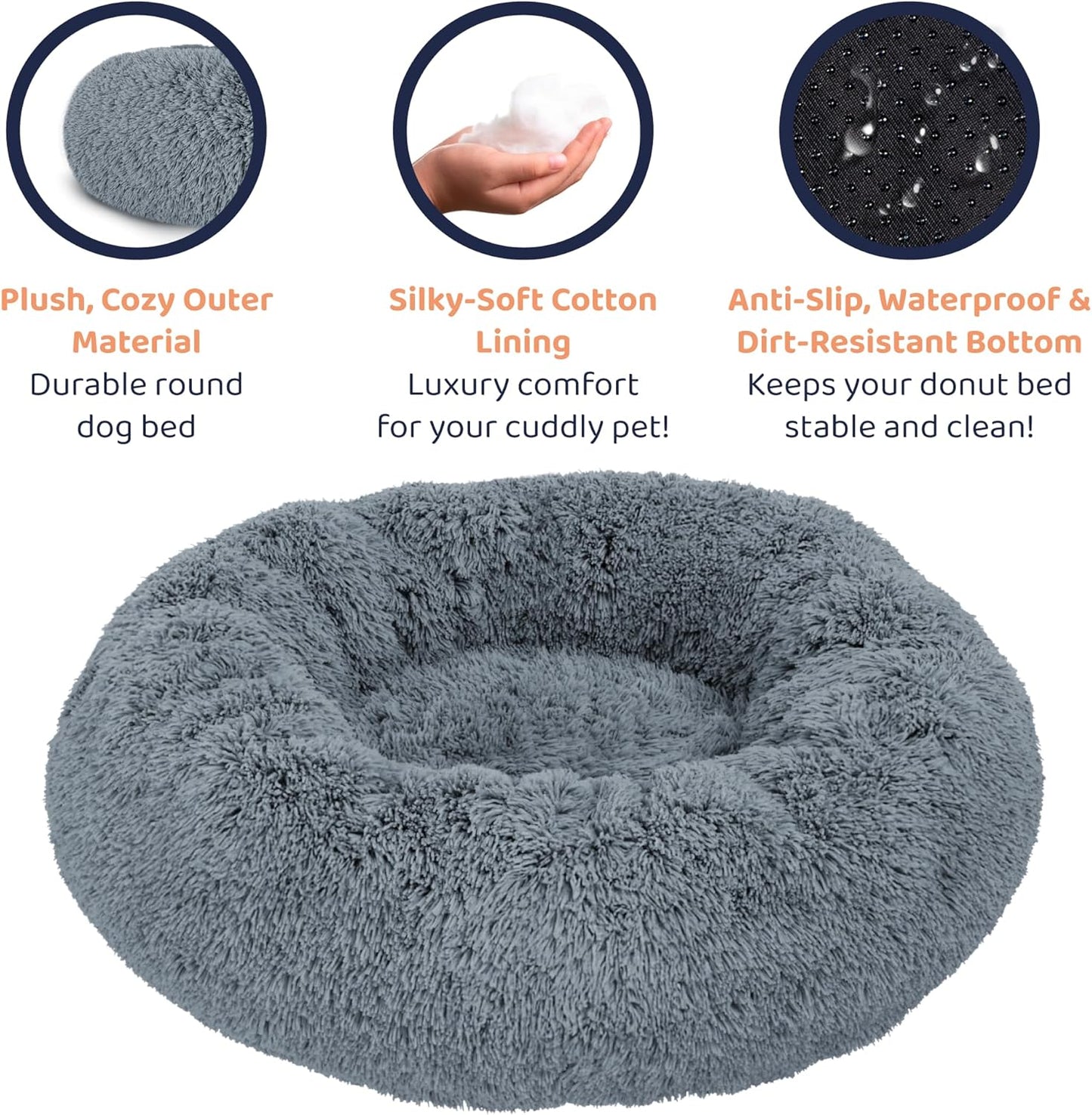 Donut Dog Bed - Premium Comfort for Anxiety Relief - Fluffy & Calming Design with Ultra-Plush Support | Cozy Round Dog Bed with Super Soft Circle Style (Size XL Dark Grey)
