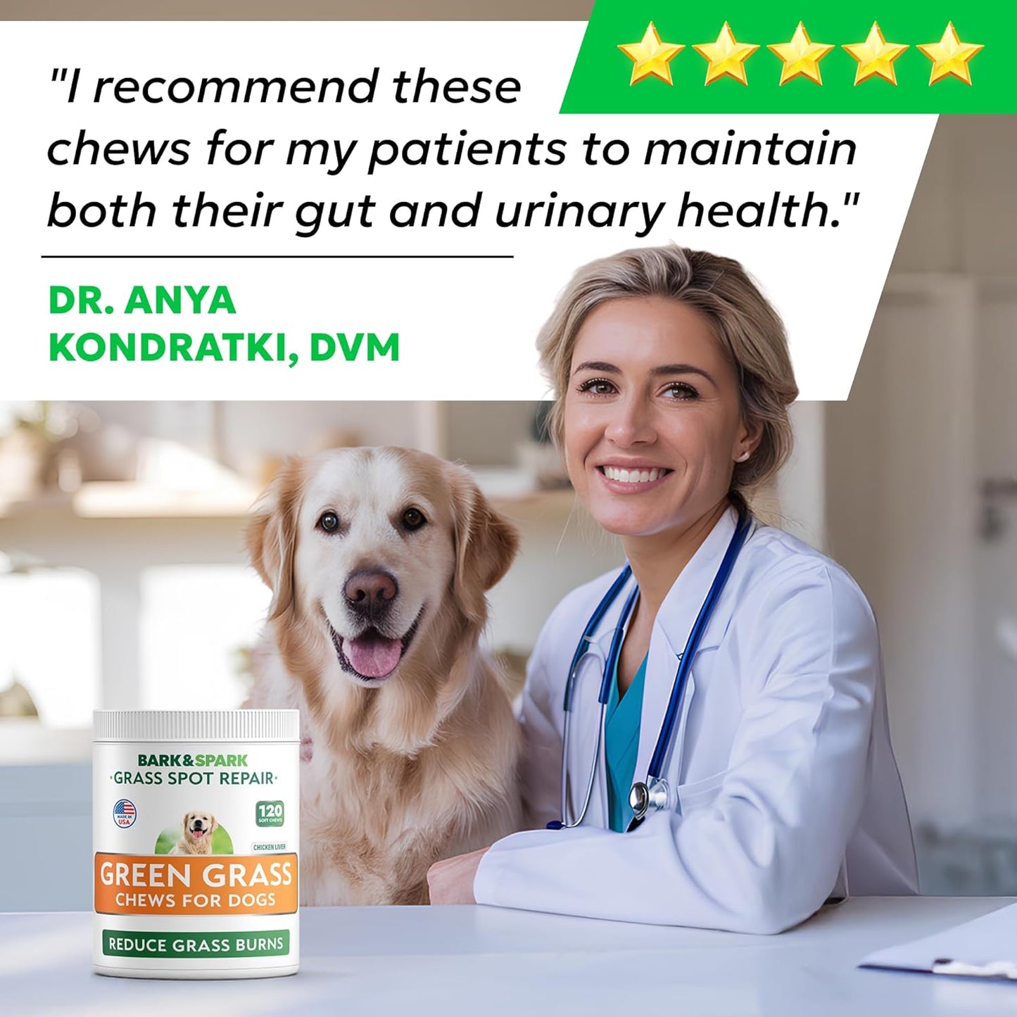 BARK&SPARK Green Grass Chews - Pee Grass Spot Saver Caused by Dog Urine - Urine Neutralizer for Lawn, Gut Health Probiotics & Digestive Enzymes,Lawn Burn from Dog Urine, Grass Burn Spot Chews, Rocks