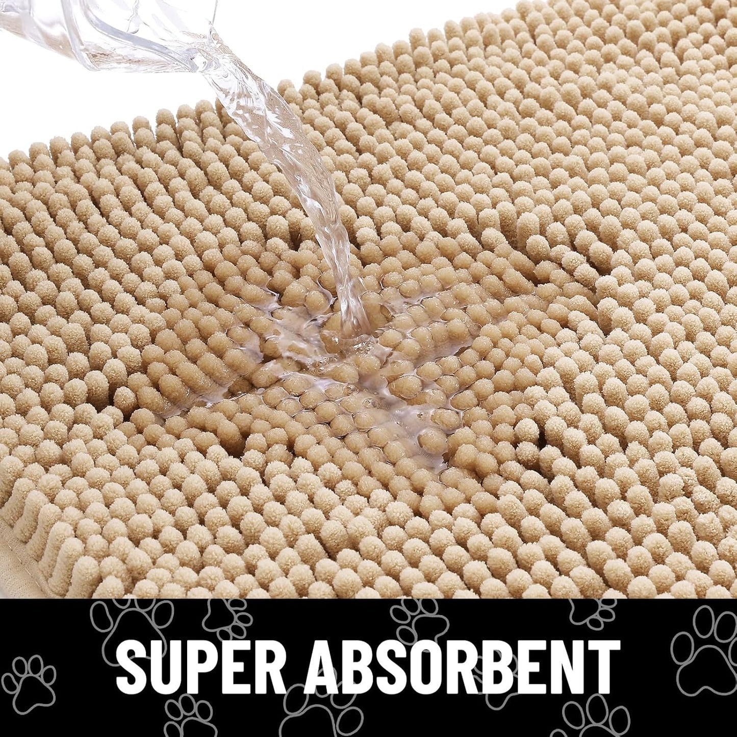Smiry Dog Door Mat for Muddy Paws, Absorbent Dirt Trapper Non Slip Quick Dry Washable Chenille Mat for Mud Dogs, Entry Rug for Indoor and Outdoor (48x30 Inches, Beige)