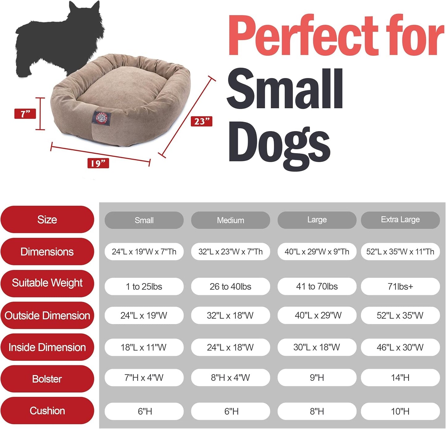 Majestic Pet 24 Inch Micro Velvet Calming Dog Bed Washable 24x19x7 (Inch) – Cozy Soft Round Donut Dog Bed with Spine for Head Support - Pet Bed Small - Pearl