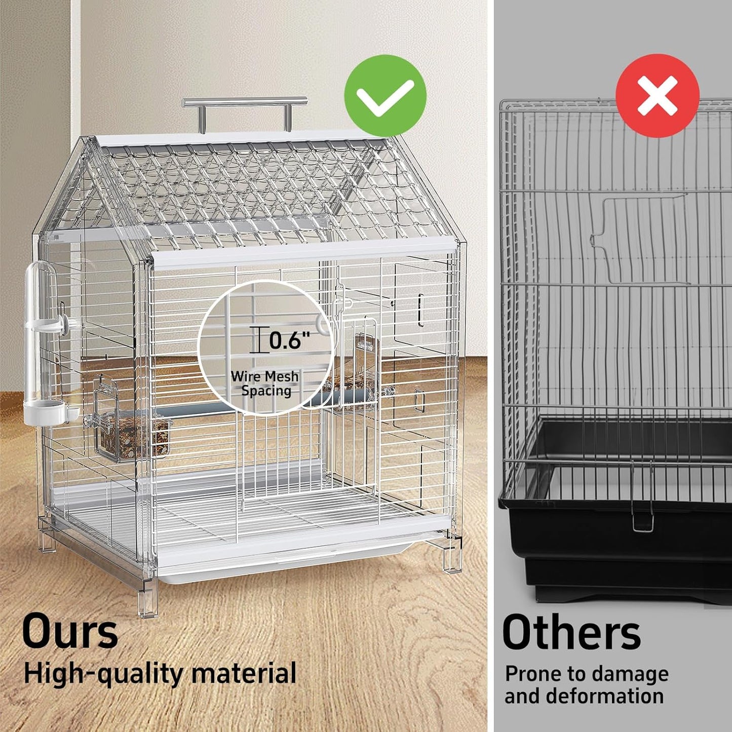 20.5 inch Pet Small Bird Cage, Parrot Cage, Portable Bird Carrier, Temporary Bird Cage in Car, for Home, Outing, Pet Clinic, Temporary Placement, for Small Medium Birds, Clear