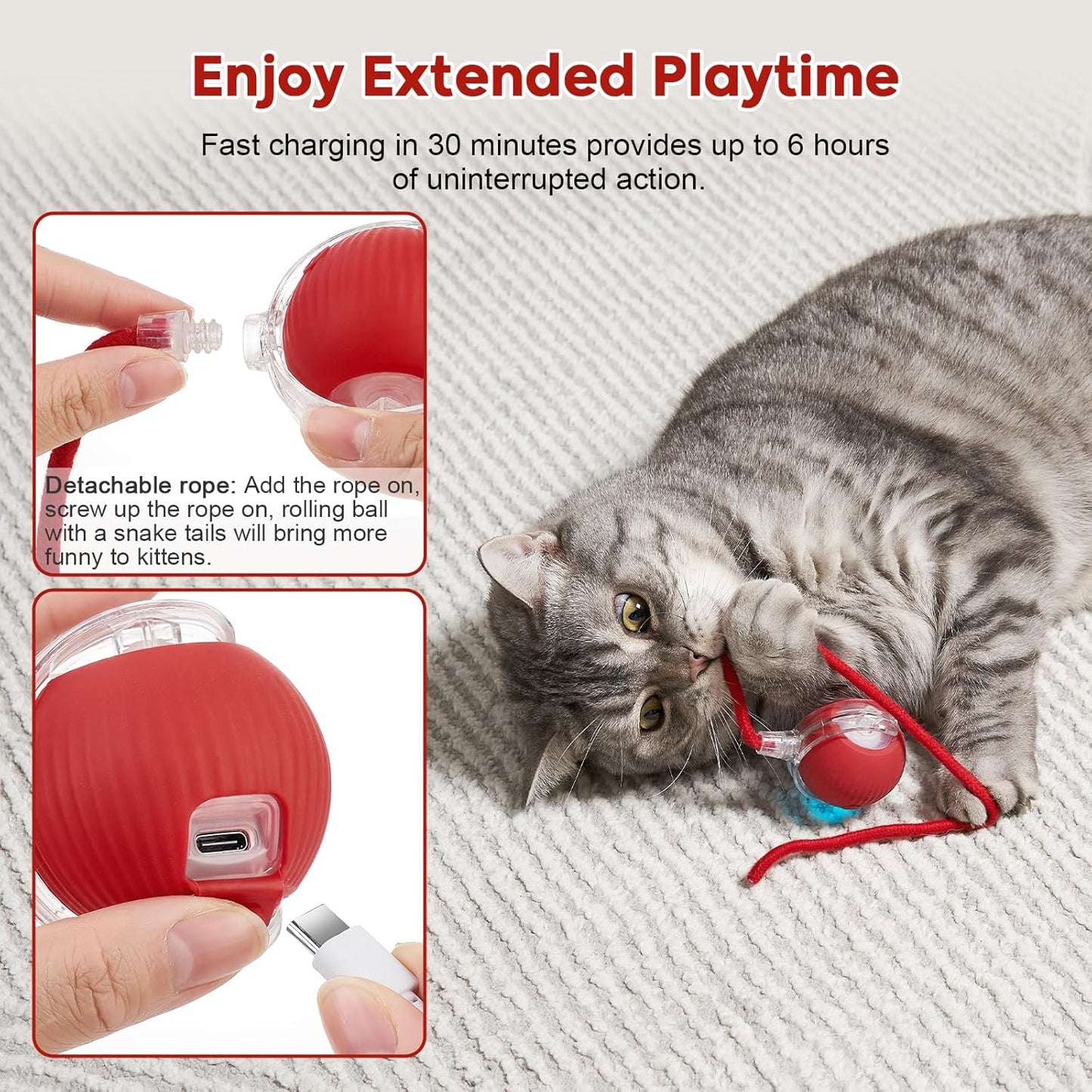 Interactive Cat Toy Dog Toy, Electric Automatic Rolling Moving Toys, Self Activated Play Smart Rolling Ball for Cats & Dogs, Chase Teaser Pet Ball for Bored Indoor Cats/Kittens/Dogs, Rechargeable
