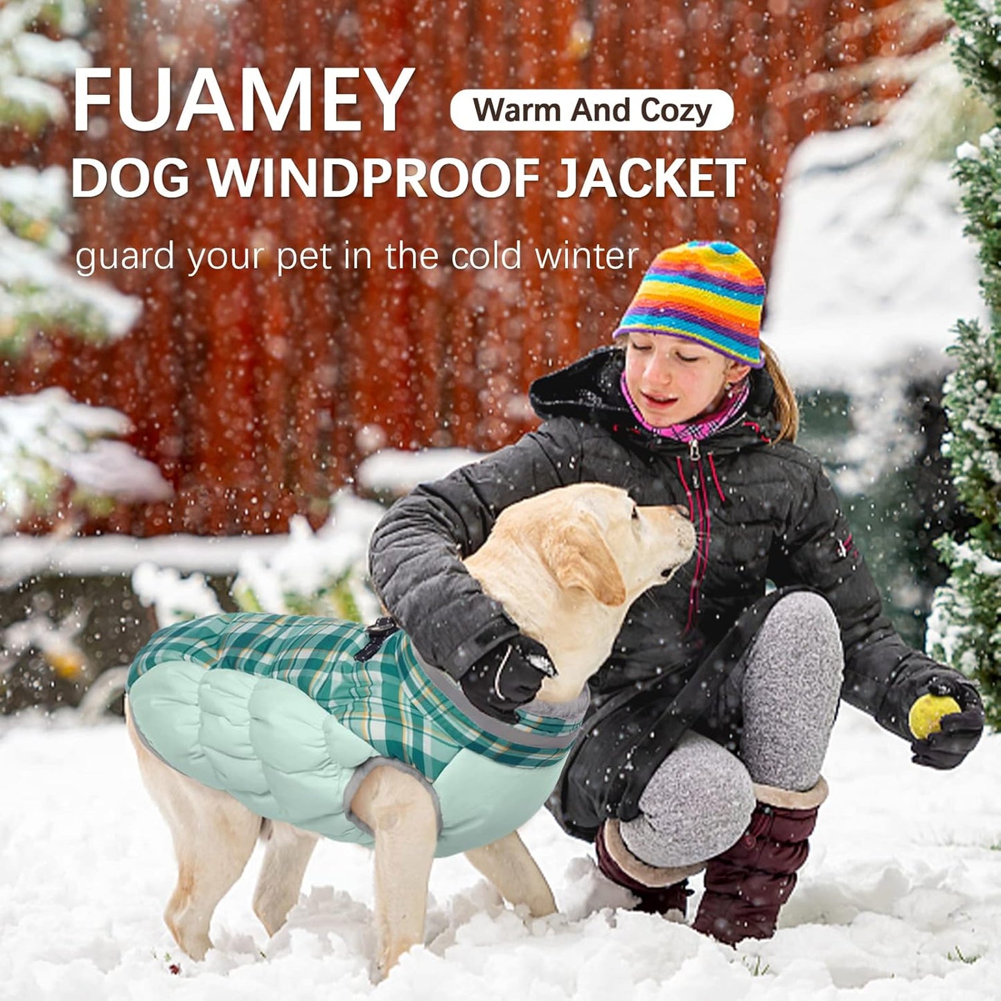 FUAMEY Dog Coat for Small Dogs,Waterproof Dog Winter Jacket with Harness Built in Puppy Cold Weather Coats Reflective Pet Vest with Zipper Warm Fleece Dogs Snowsuit Windproof Green Plaid S