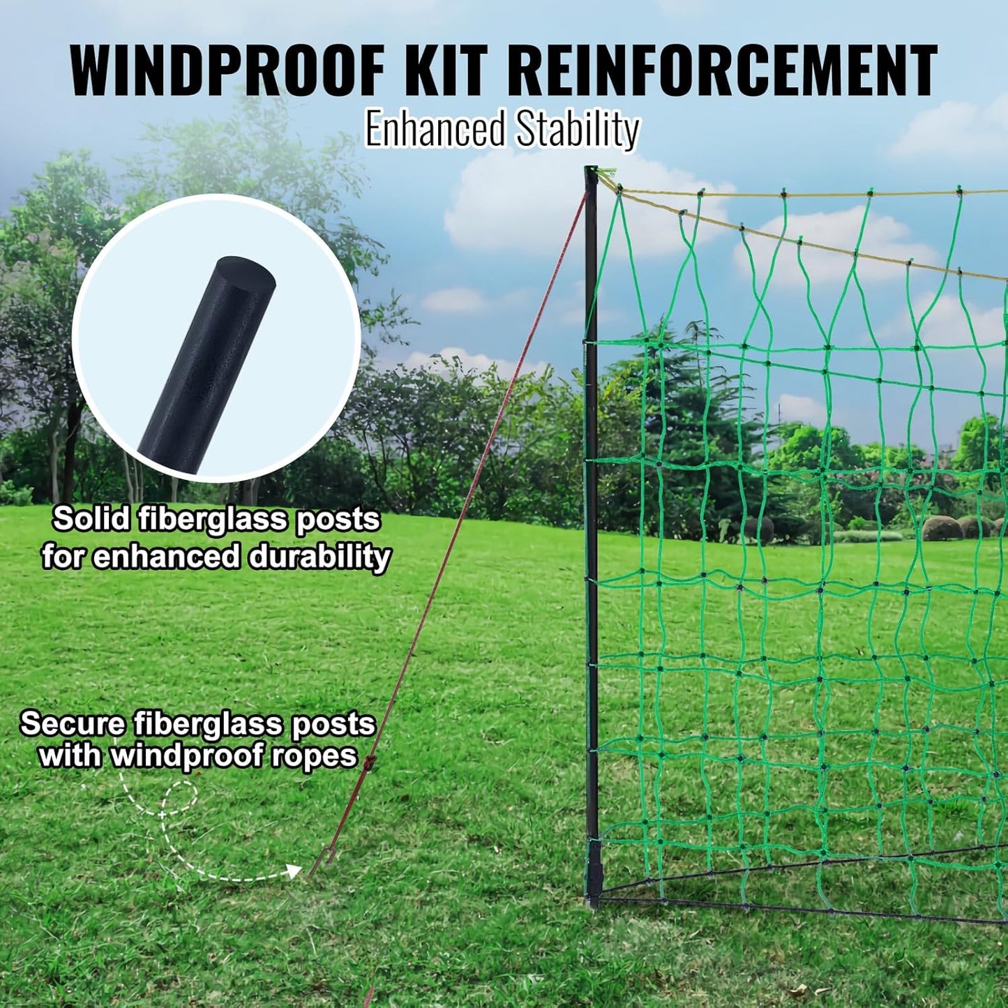 VEVOR Electric Fence Netting, 42"H x 164'L, PE Net Fencing with Posts and Double-Spiked Stakes, Utility Portable Mesh for Goats, Sheep, Lambs, Deer, Hogs, Dogs, for Farms, Backyards and Ranches
