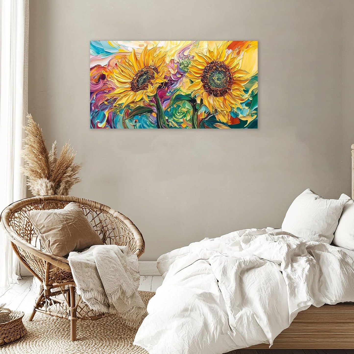 Large Sunflower Wall Art Canvas Living Room Floral Flower Pictures Framed Prints Oversize Wall Decor Painting for Bedroom Dining Office Home 60"x30"