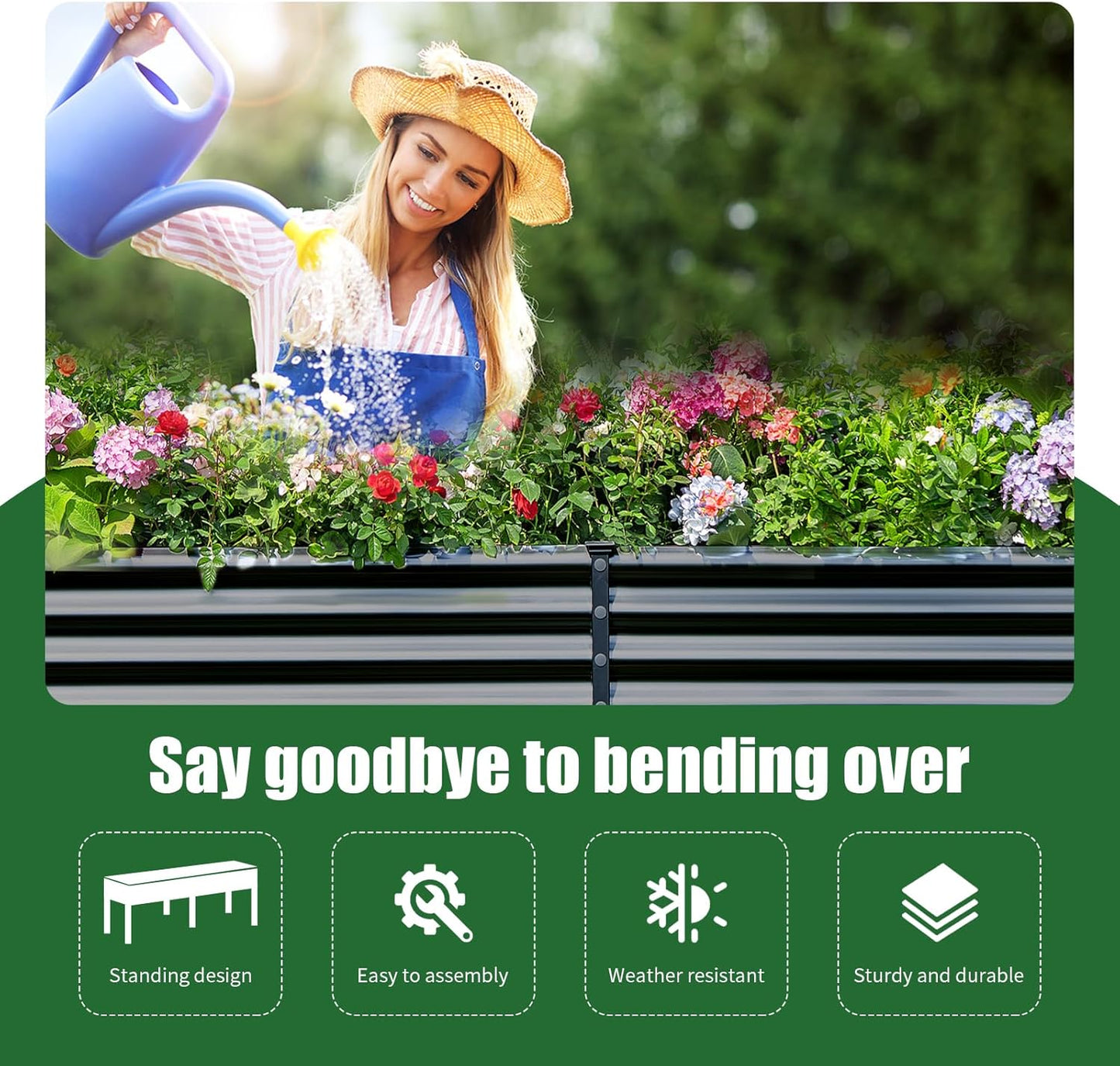 Land Guard Galvanized Raised Garden Bed with Legs, 96×24×32in Raised Garden Beds Outdoor with Drainage Holes, Planter Boxes Outdoor for Backyard, Patio, Balcony, 800lb Capacity, Gray