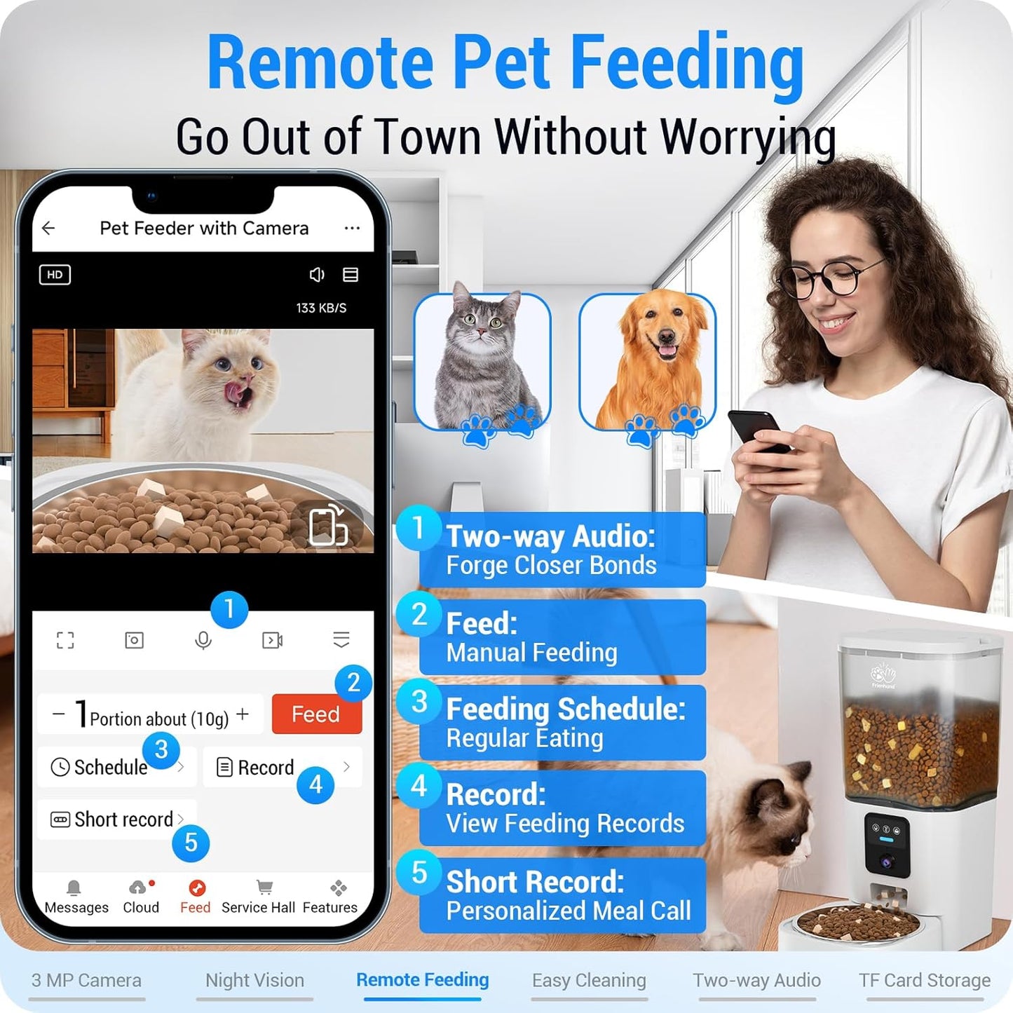 Automatic Cat Feeder with 2K Camera: 5G WiFi Automatic Dog Feeder with Night Vision,Cat Food Dispenser with 7L Large Food Storage Container for Multiple Pet,Detachable for Easy Clean -29 Cup