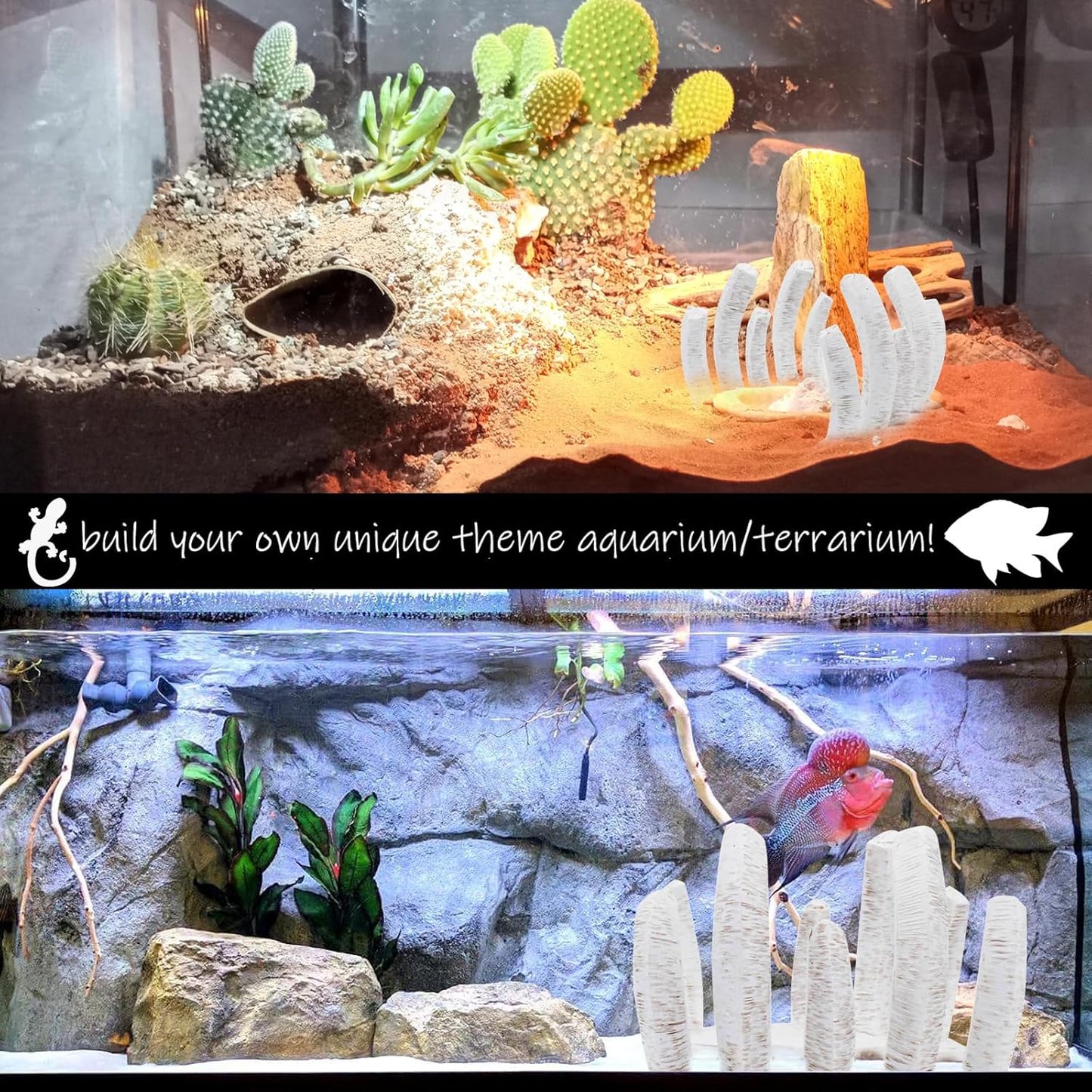 Skull Fish Tank Decorations Dinosaur Bones Snake Hideout Cave Animal Reptile Ornament Halloween Décor for Terrarium Aquarium Large Betta Tarantula Decor