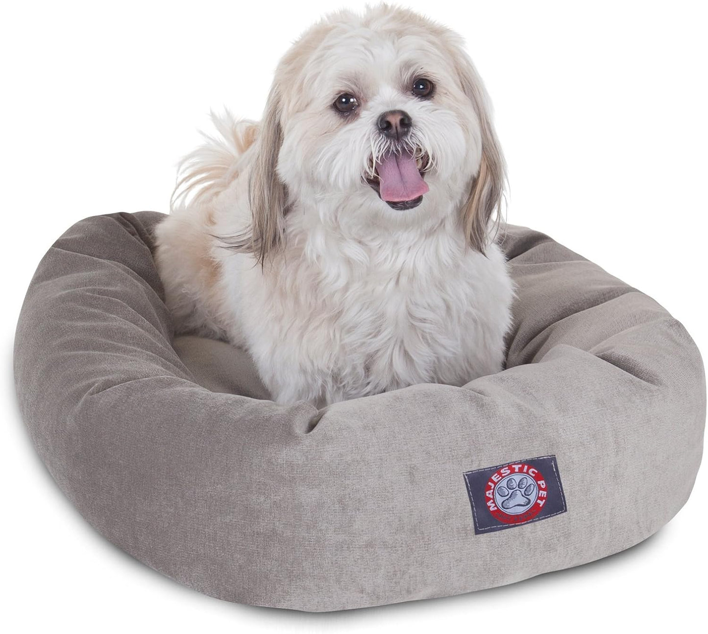 Majestic Pet 32 Inch Micro Velvet Calming Dog Bed Washable 32x23x7 (inch) – Cozy Soft Round Donut Dog Bed with Spine for Head Support - Pet Bed Medium - Storm