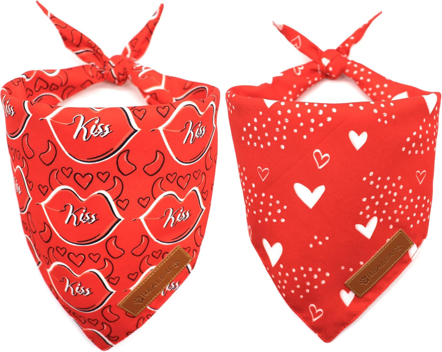 Realeaf Valentine's Day Dog Bandanas 2 Pack, Reversible Heart Dog Scarf for Boy and Girl, Premium Durable Fabric, Holiday Love Bandana for Small and Medium Dogs Cats Pets (Small)
