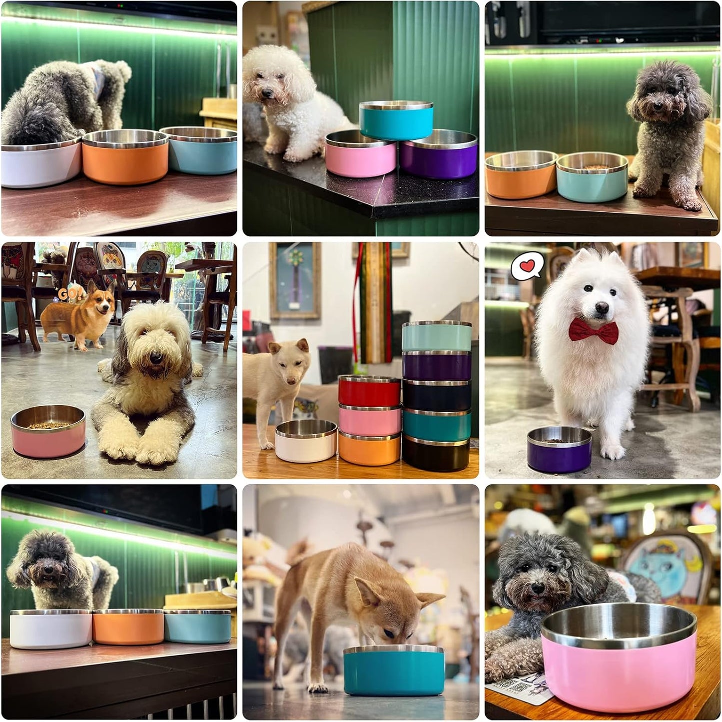 IKITCHEN Dog Bowl for Food and Water, 40 Oz Stainless Steel Pet Feeding Bowl, Durable Non-Skid Double Wall Insulated Heavy Duty with Rubber Bottom for Medium Large Dogs (40 Ounces/5 Cup, MintGreen)