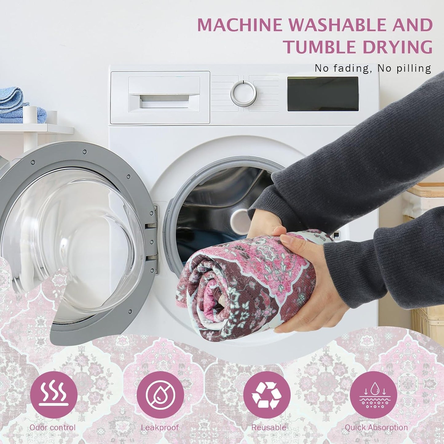 IEUUMLER Washable Pee Pads for Dogs, 1 Pack Reusable Pee Pads for Dogs Non-Slip Grip, Super Absorbent Waterproof Puppy Pads for Potty Training, Playpen, Crate, Whelping Box EU011 Pink, 48x48