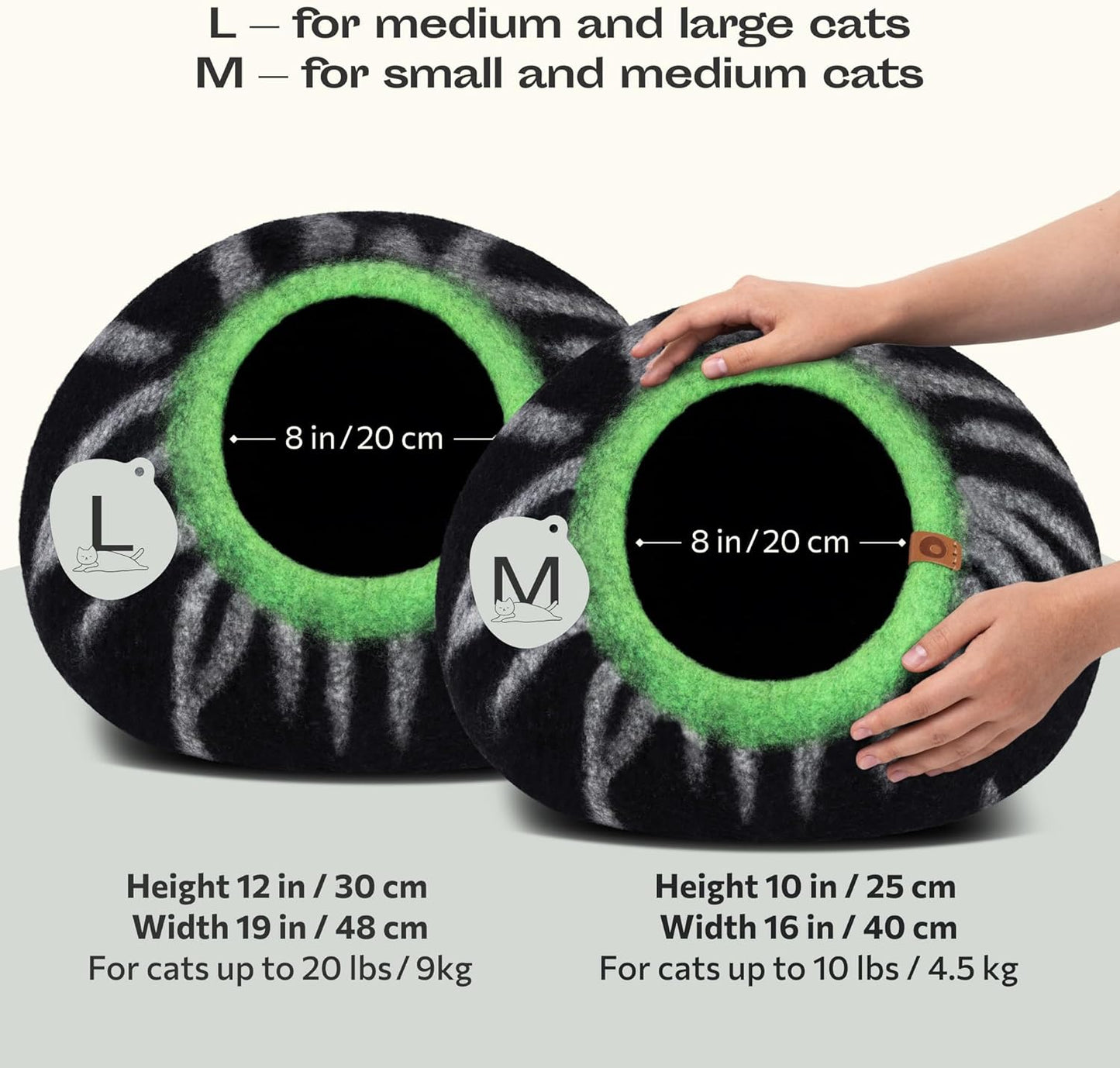 MEOWFIA Cat Cave – Premium Felt Cat Bed for Indoor Cats, Handmade 100% Merino Wool (Large, Shining Tiger)