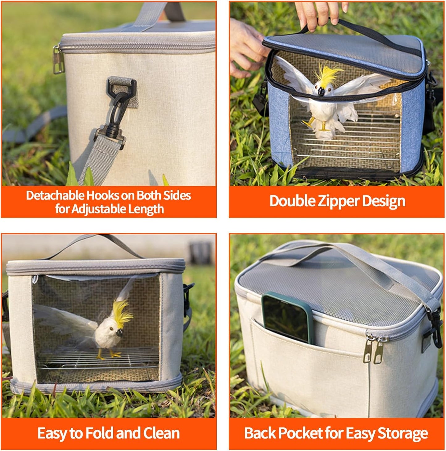 Bird Travel Carrierm, Small Bird Travel Backpack Carrier Cage with Tray and Breathable Clear Window, for Parakeet Cockatiel Budgies, for Camping Hiking (Small-Pink)