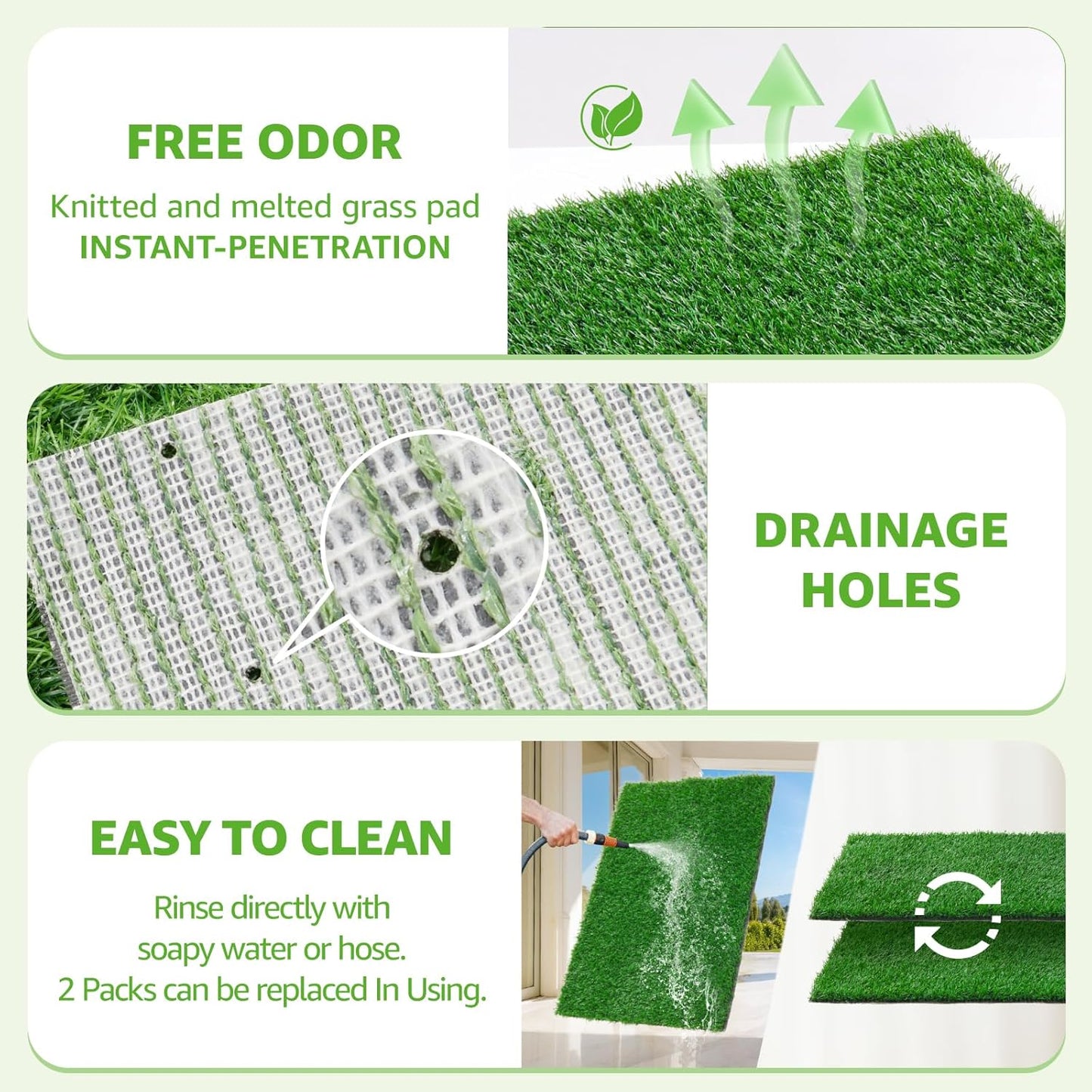 Portable Dog Litter Boxes with 2 Pack Replacement Artificial Grass,Indoor Outdoor Potty Training Turf,Washable Reusable Pee Pad for Dogs, Balcony Fake Grass Pad with Tray(Dog Litter Box, 20''x25'')