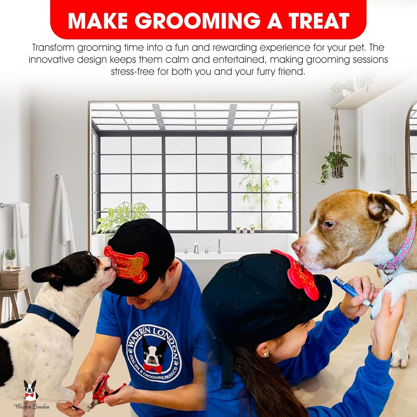 Distract-A-Hat ™ by Warren London - Dog Grooming Distraction Lick Hat for Nail Clipping and Grooming – Adjustable Fit with Adhesive Dog Lick Pad, Spreader & Cleaning Brush Included