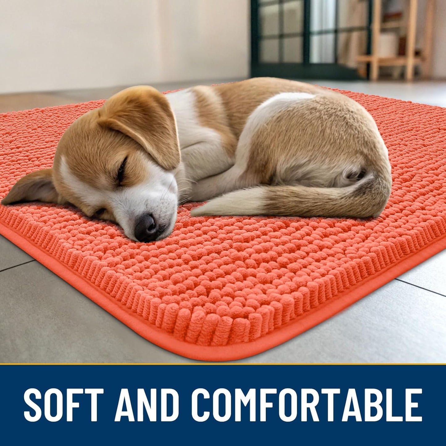 Smiry Dog Door Mat for Muddy Paws 30x20, Absorbs Moisture and Dirt Doormat, Non-Slip Washable Quick Dry Chenille Front Door Mat Indoor Entrance, Entryway Carpet for Inside Floor, Coral