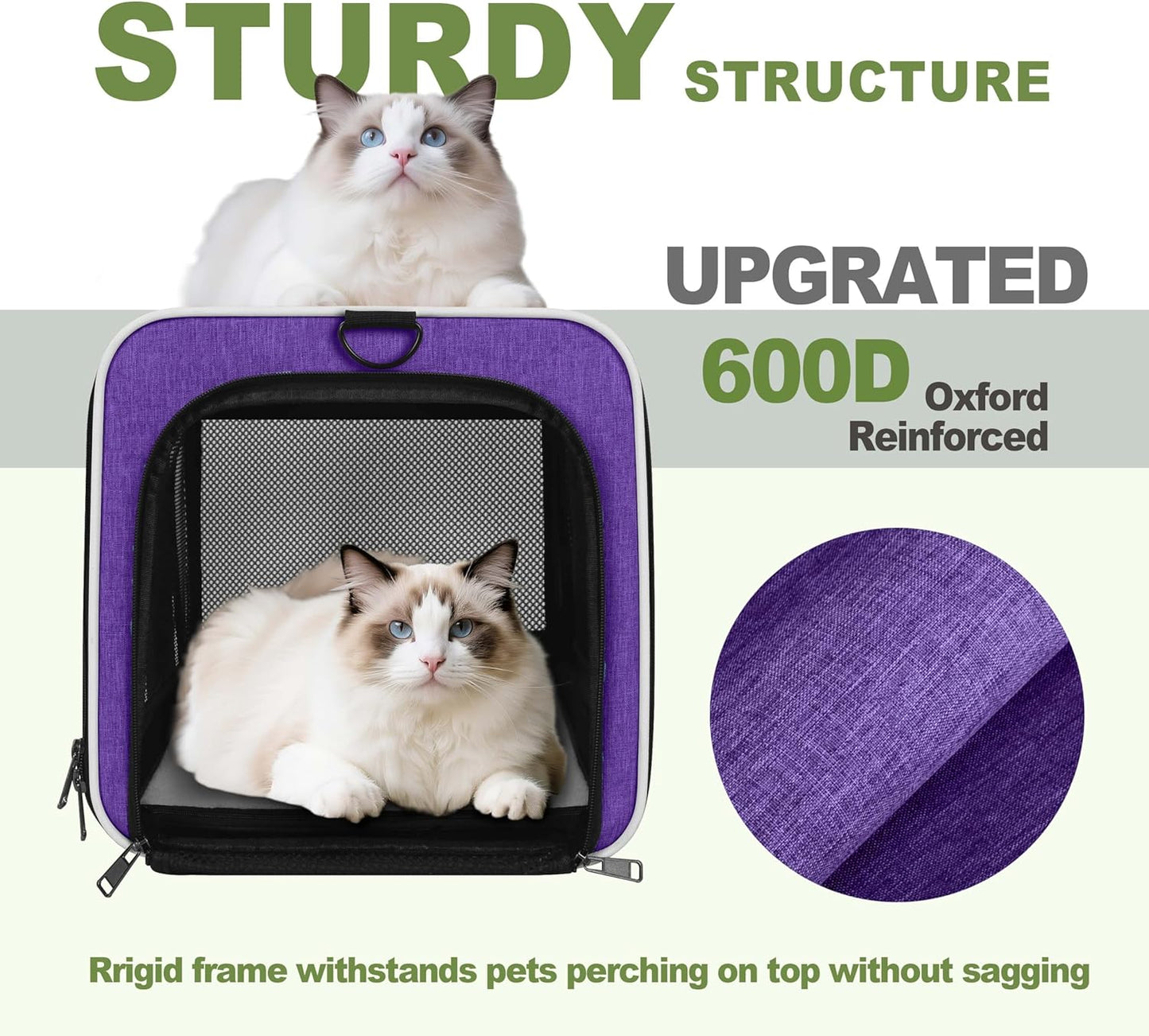 Per Carrier for Cat 18x11x11 Inch FAA Complaint, Kitten Taxi Top Load Soft Cloth Bag, Small Animal Portable in Cabin Crate Shih Tzu Dog Kennel Carry Case, 4-Sided-Ventilated Kitty Purse Purple